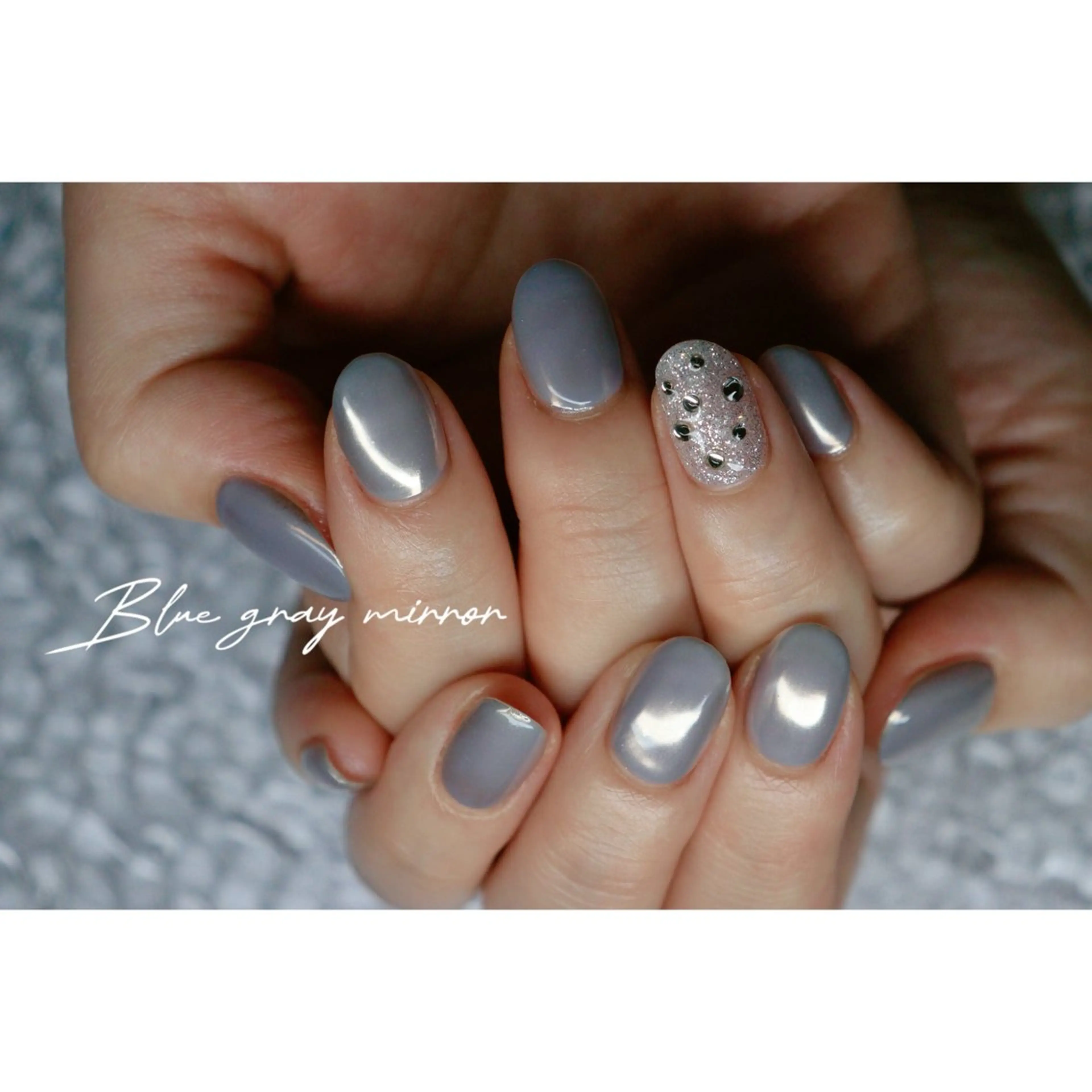 ネイル ブルー ミラーネイル シルバー ハンドネイル ハンドケア mapple nailのネイルデザイン