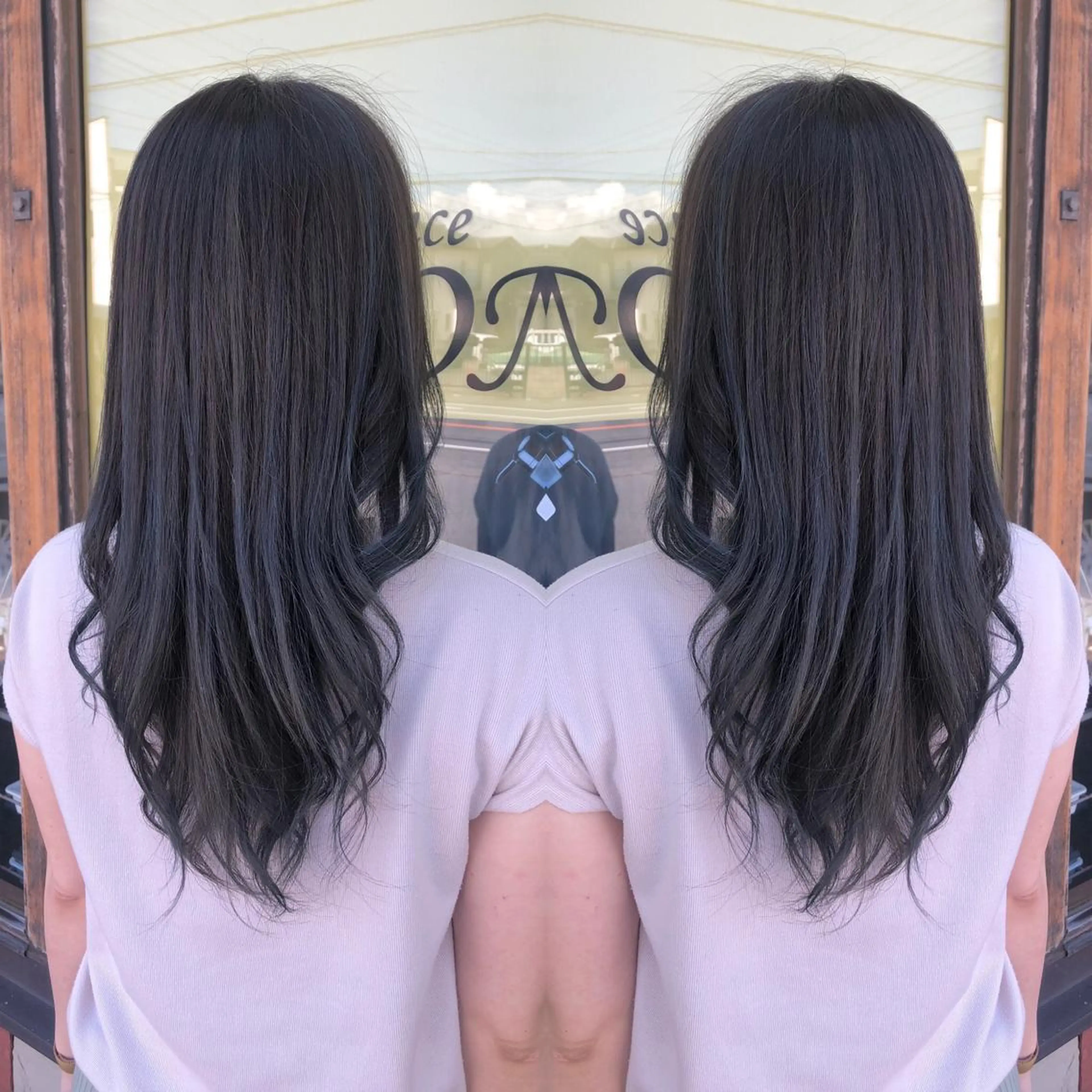 ロング カラー アッシュ ブルーカラー ブルーアッシュ 堀口 彩佳のヘアスタイル