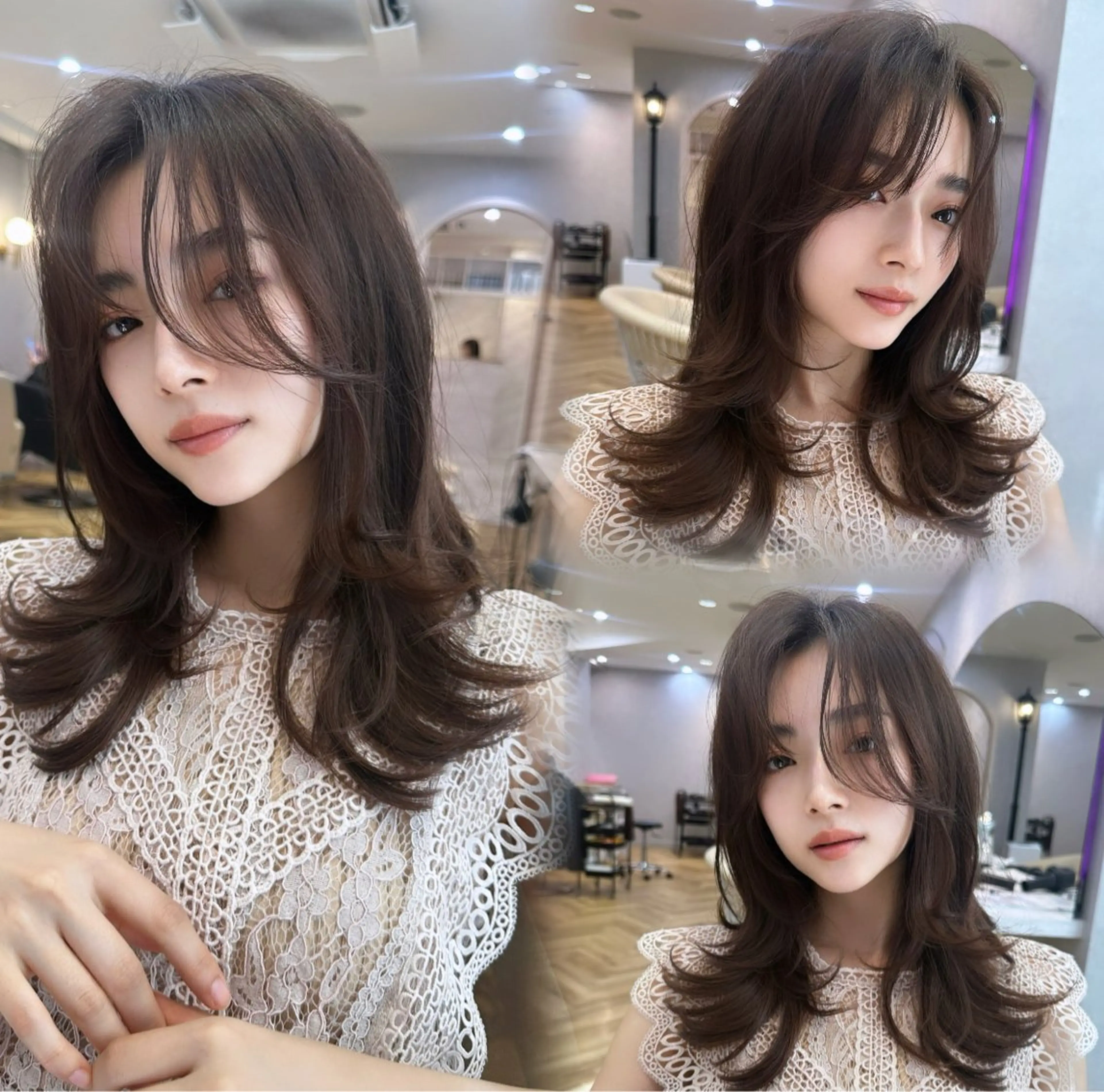 セミロング ハイレイヤー レイヤーカット カット ヘアカラー トリートメント ヘアセット 韓国ヘア/レイヤー/ 髪質改善/銀座/田島のヘアスタイル
