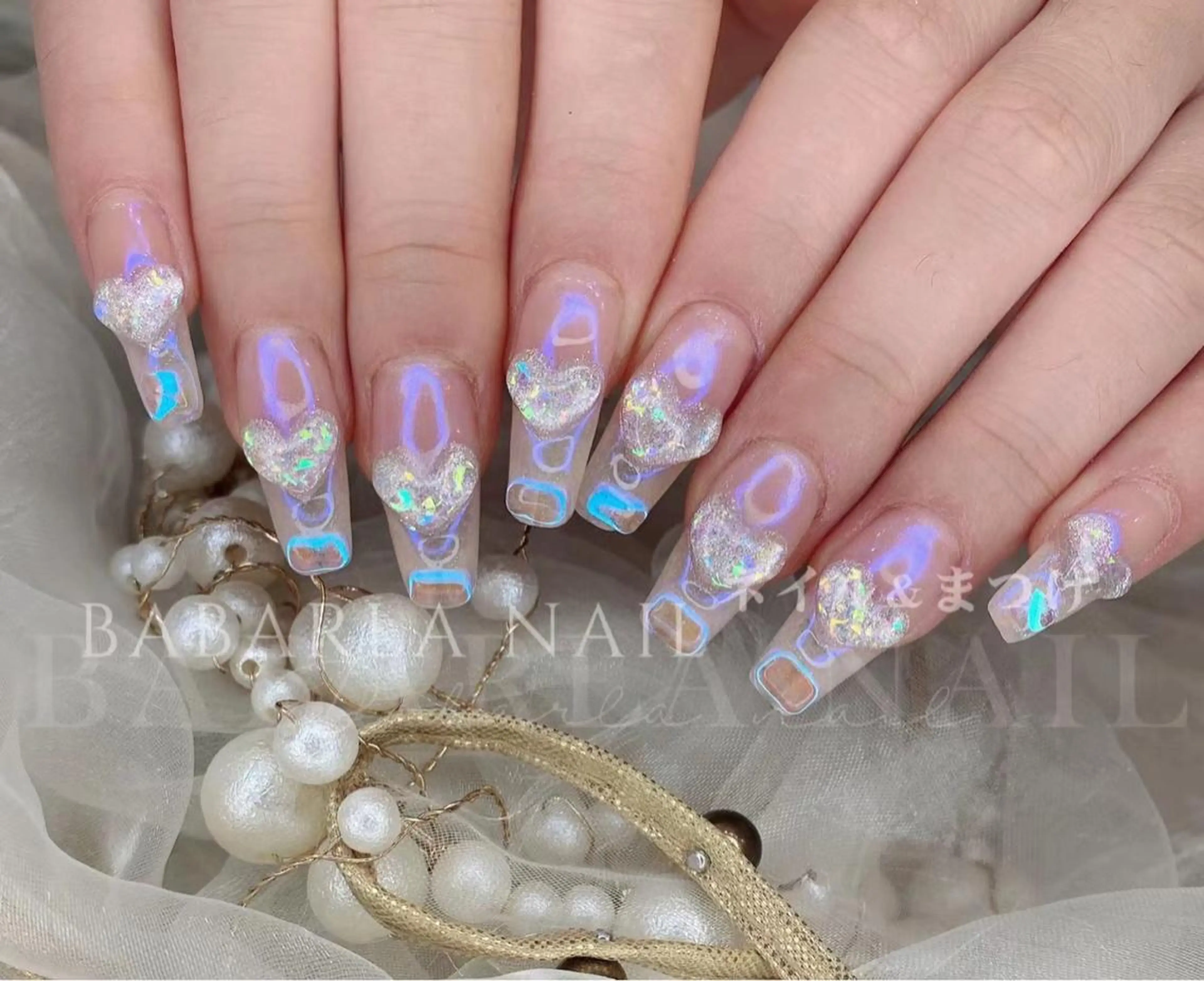 ネイル アートネイル オーロラネイル ハート Babarla Nailのネイルデザイン