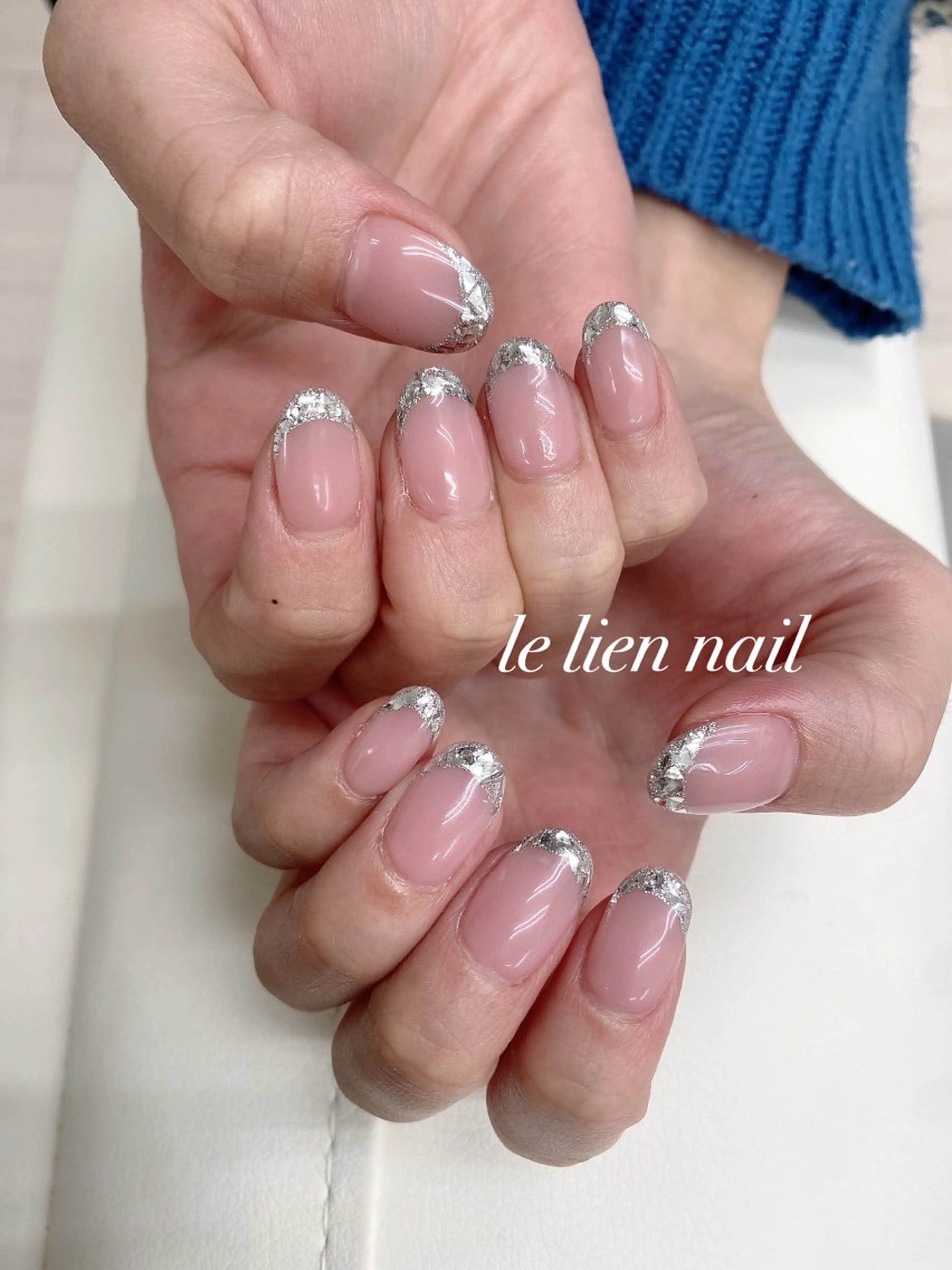 ネイル フレンチネイル ガラスフレンチ キラキラネイル ハンドネイル le lien nailのネイルデザイン