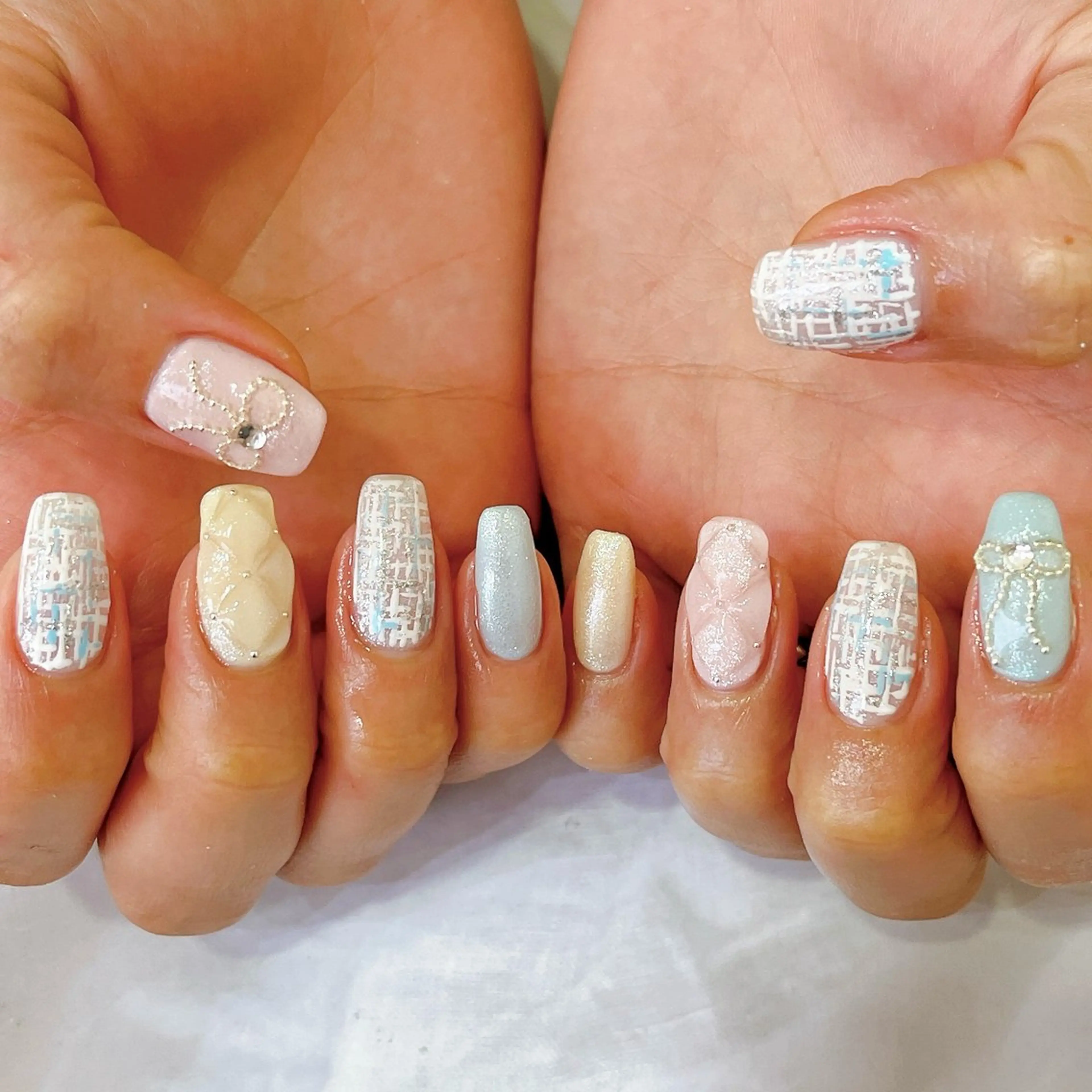 ネイル パステルネイル ツイードネイル Ellenail名古屋所属・伊藤 愛のネイルデザイン