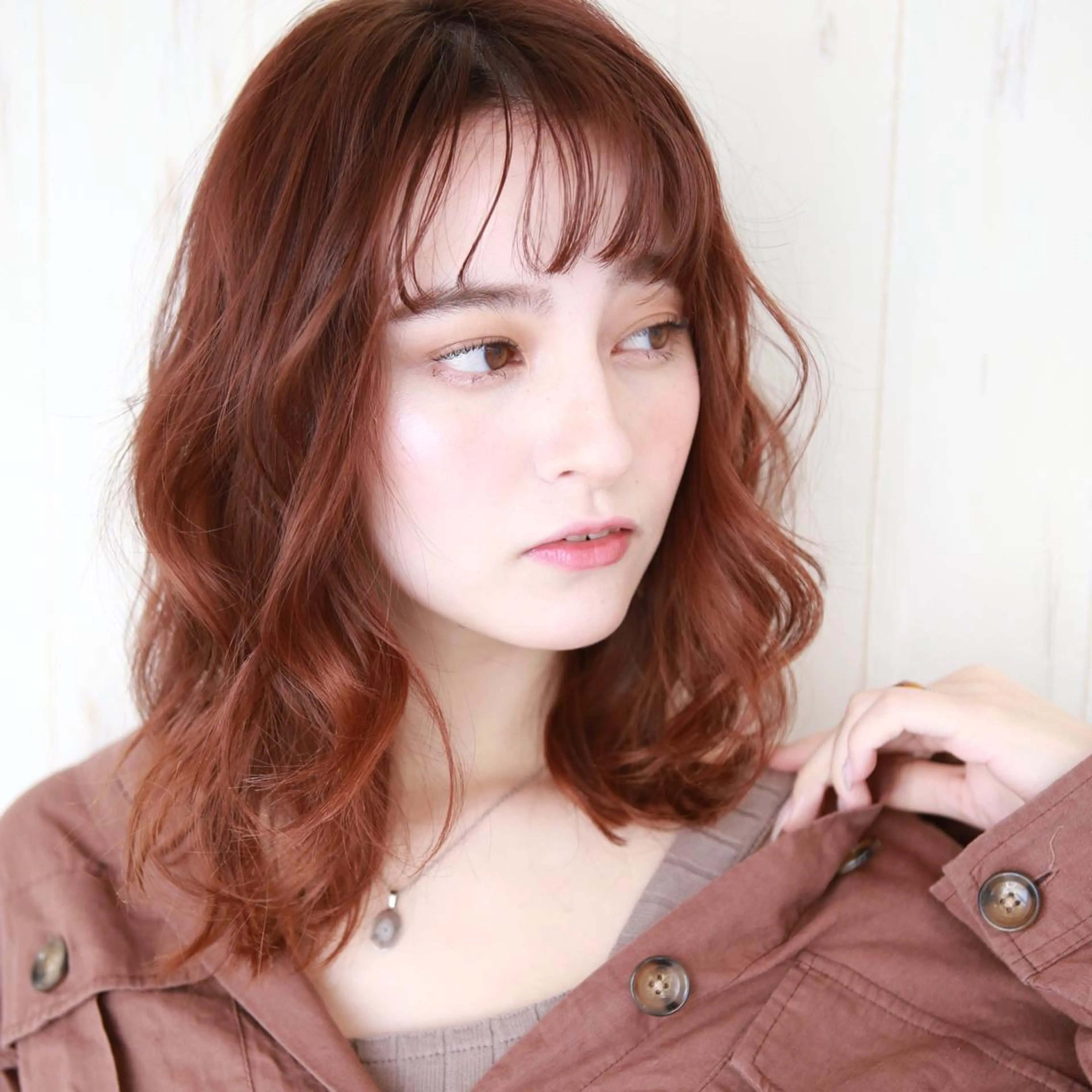 ミディアム カラー ブラウンカラー ピンクカラー ピンクブラウン ヘアカラー ダメージレスカラー /透明感カラー 上長のヘアスタイル