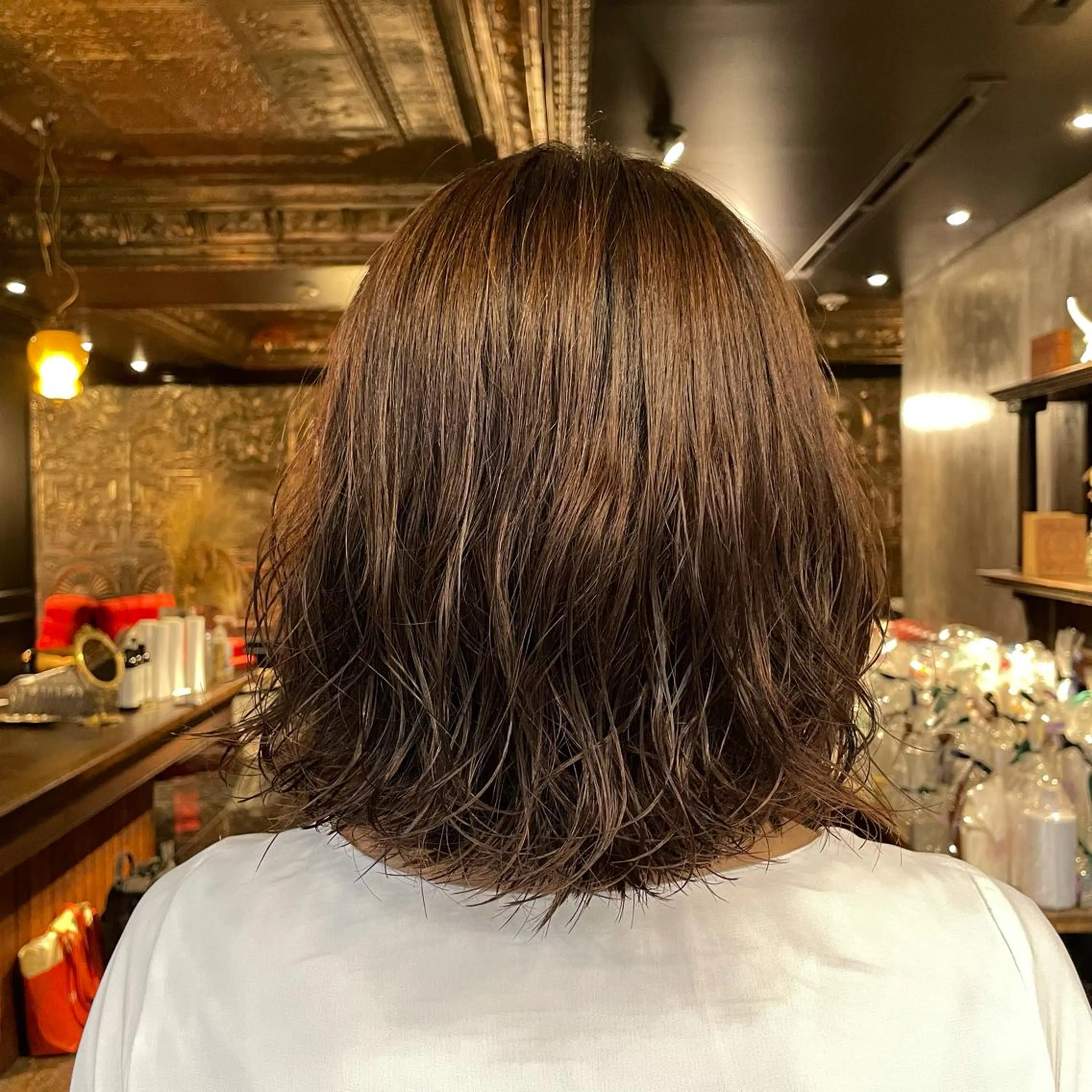 ミディアム パーマ ヘアアレンジ レイヤー/ 透明感カラー/マドカのヘアスタイル