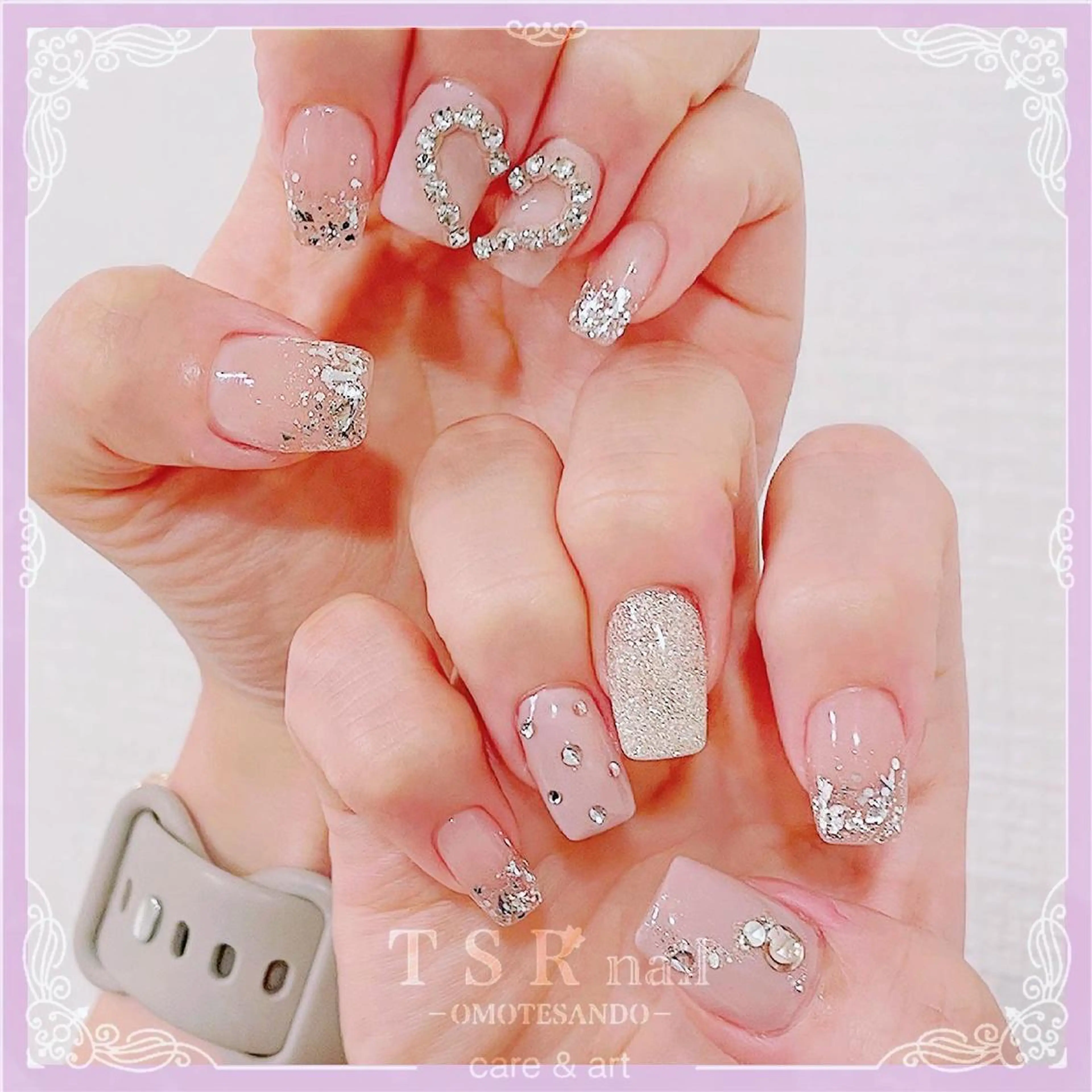 ネイル ハート ピンク スクエアネイル ワンホンネイル ハンドネイル ハンドケア 爪咲 りり花のネイルデザイン