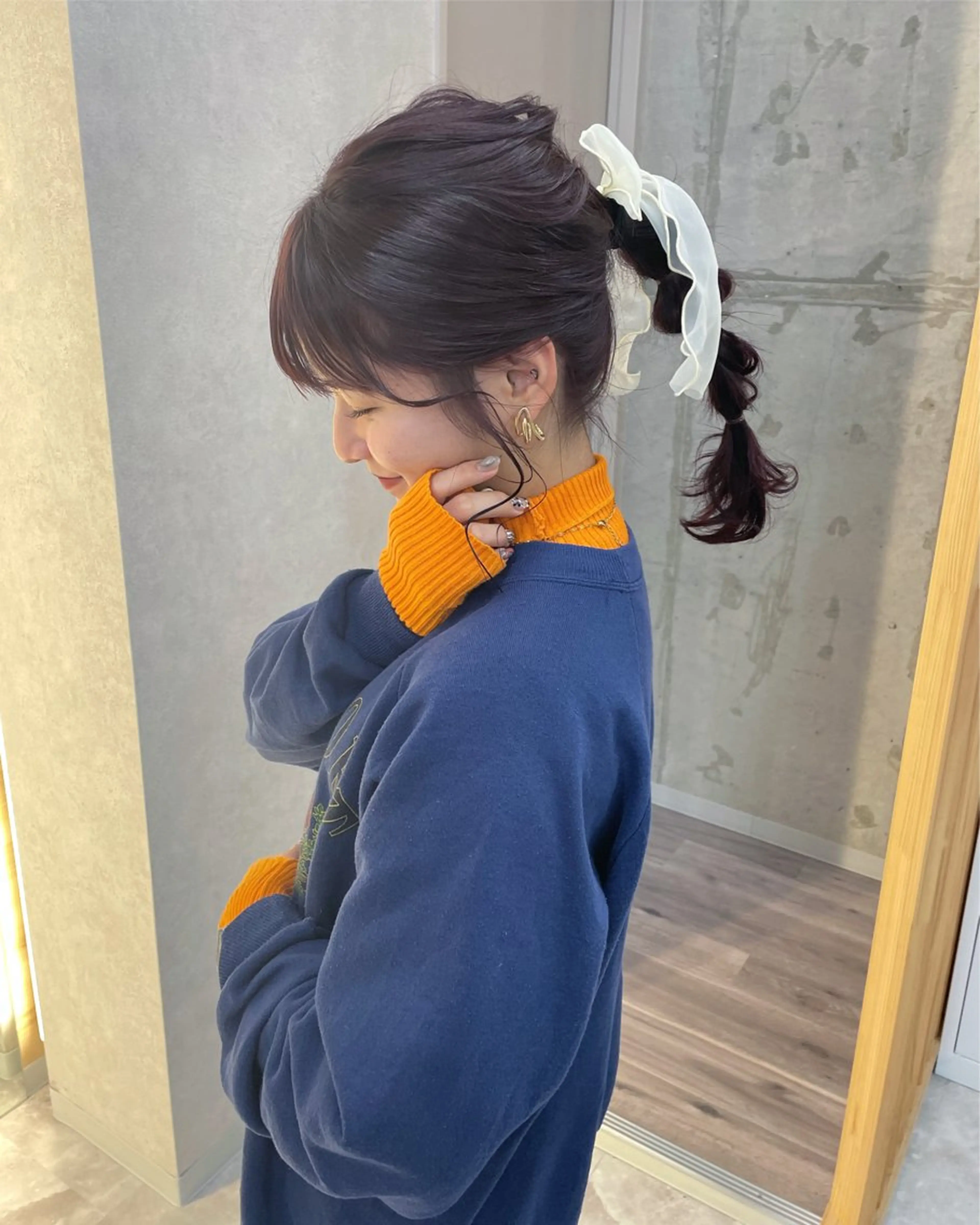 セミロング カラー ブリーチ ボルドーカラー ブリーチなしカラー ヘアカラー ブリーチ/レイヤー 💕/momoaのヘアスタイル