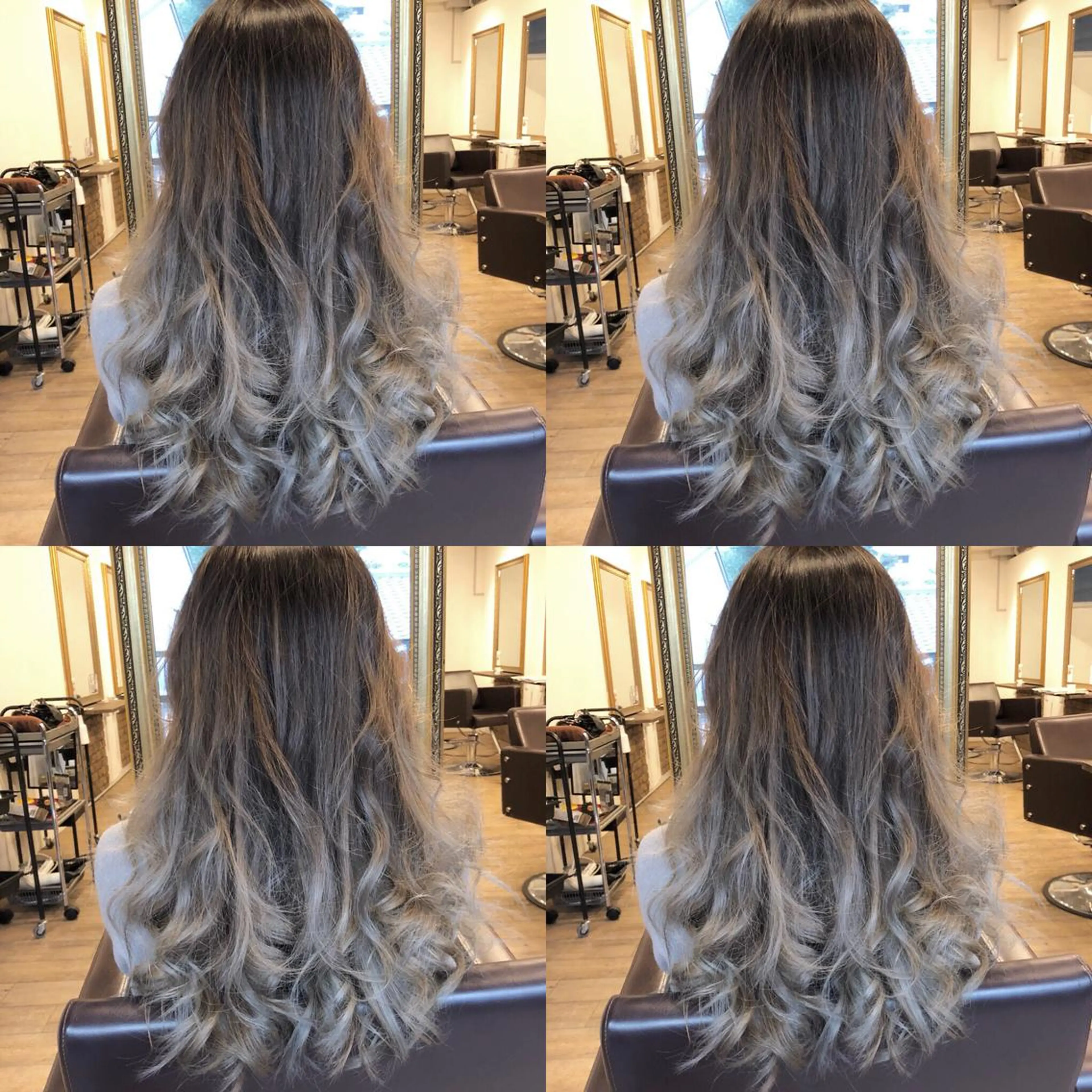 セミロング カラー ブリーチ グレージュ JIL BLAN 京都のヘアスタイル