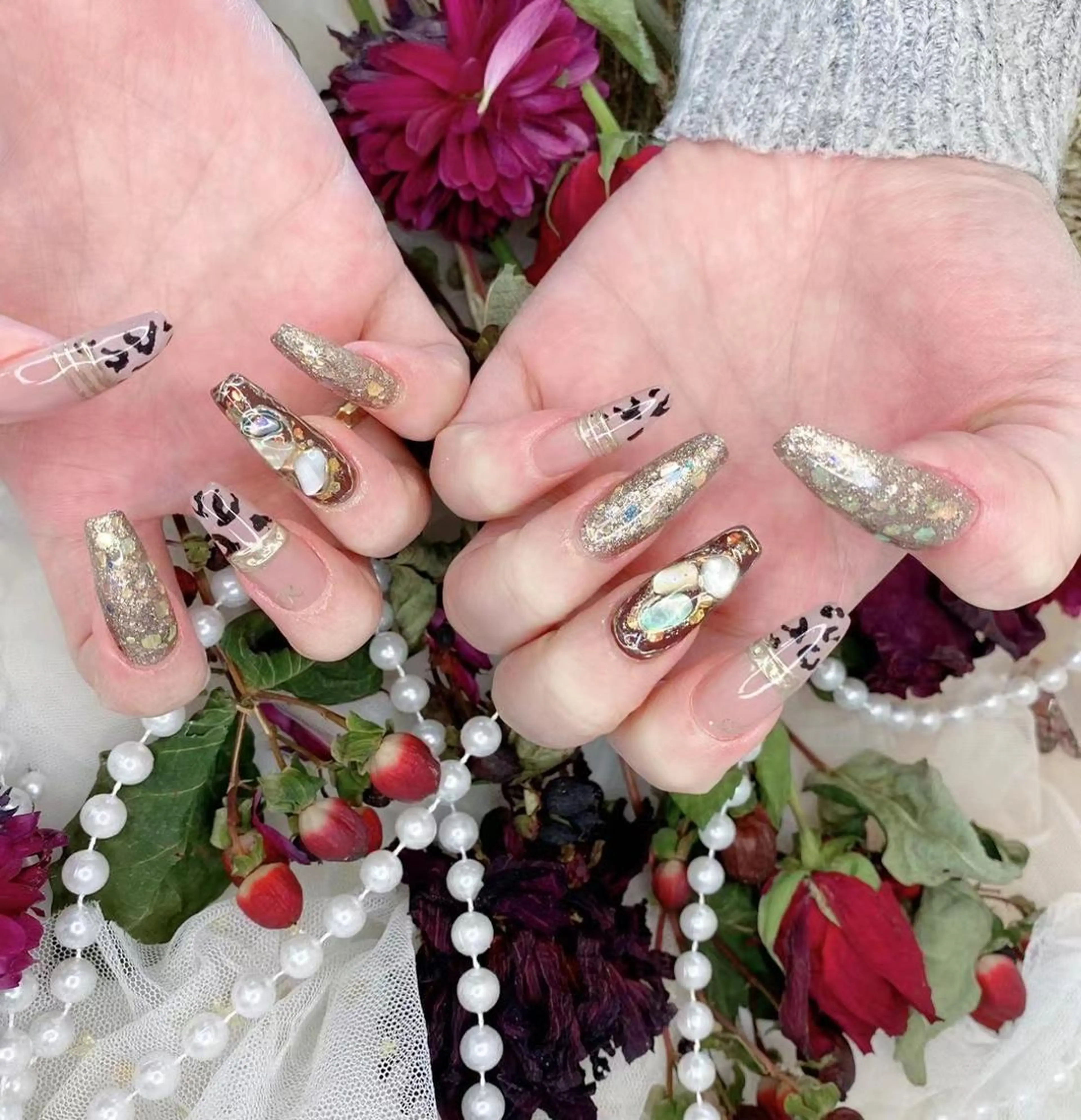 ネイル アニマル柄 クリアネイル ゴールド Babarla Nailのネイルデザイン