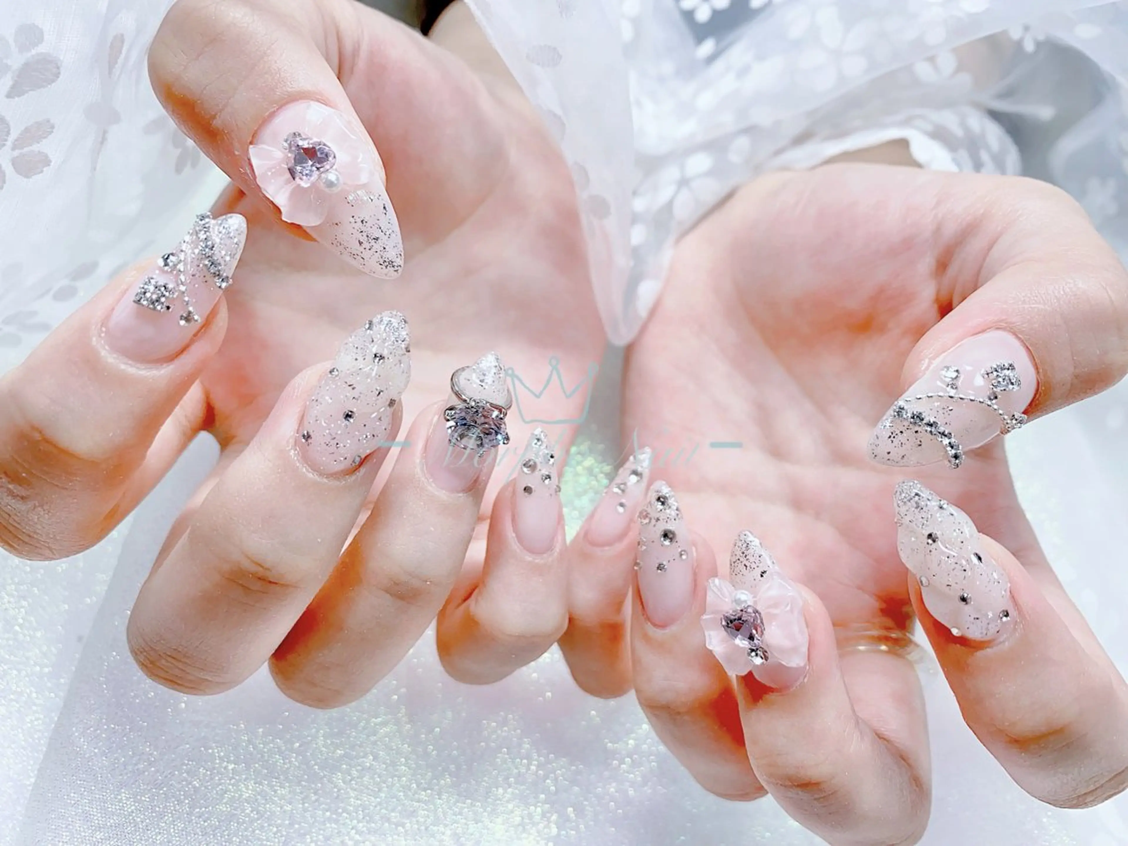 ネイル 長さ出し ジェルネイル キラキラネイル 大理石ネイル(マーブル) ニュアンスネイル ハンドネイル Morpho nailのネイルデザイン