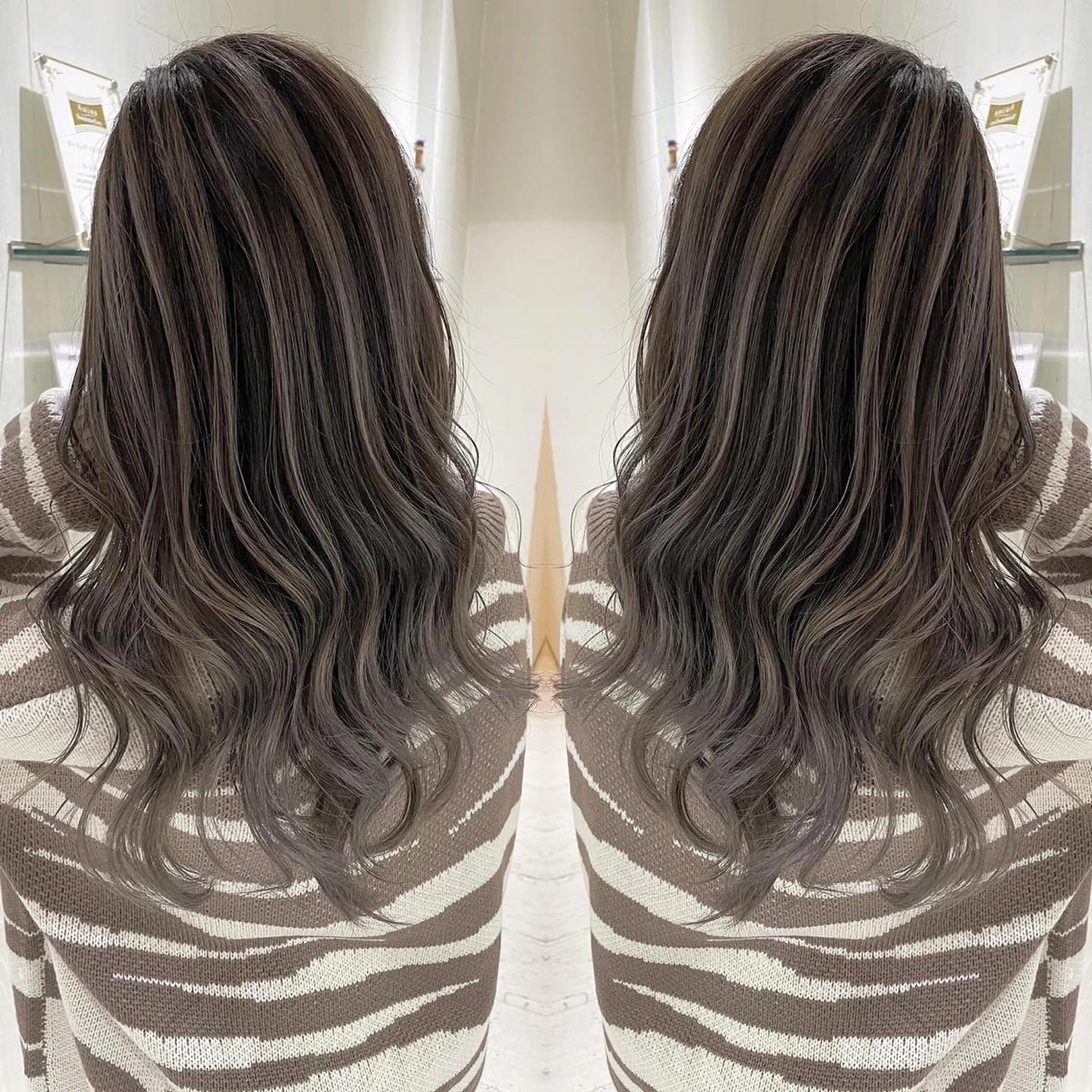 ロング カラー アッシュ バレイヤージュ グレージュ 外国人風カラー レイヤーカット ヘアカラー トリートメント 河合秀明/ハイライト /インナーカラーのヘアスタイル
