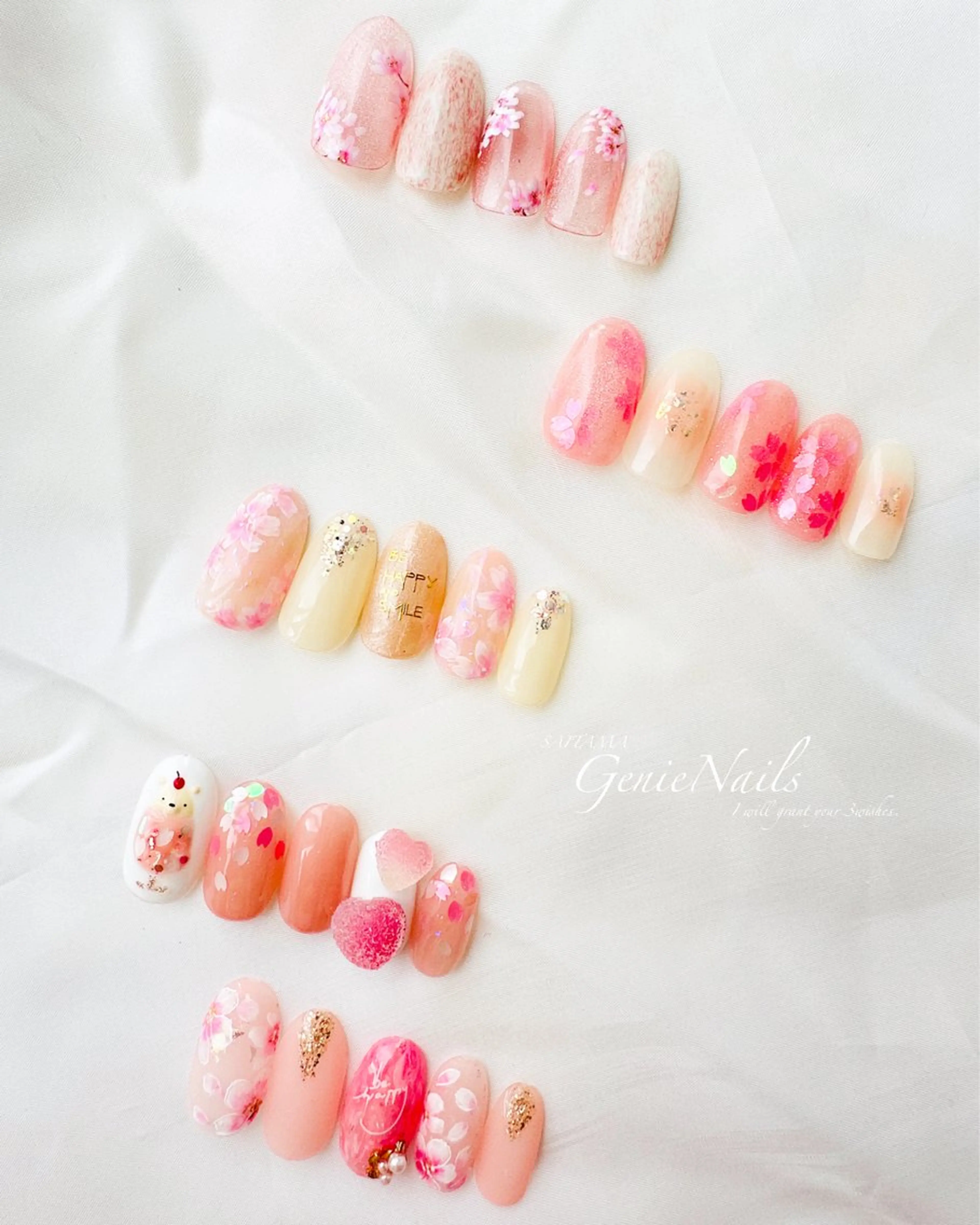 ネイル アートネイル 長さ出し ロングネイル 持ち込み 春ネイル Genie Nailsのネイルデザイン