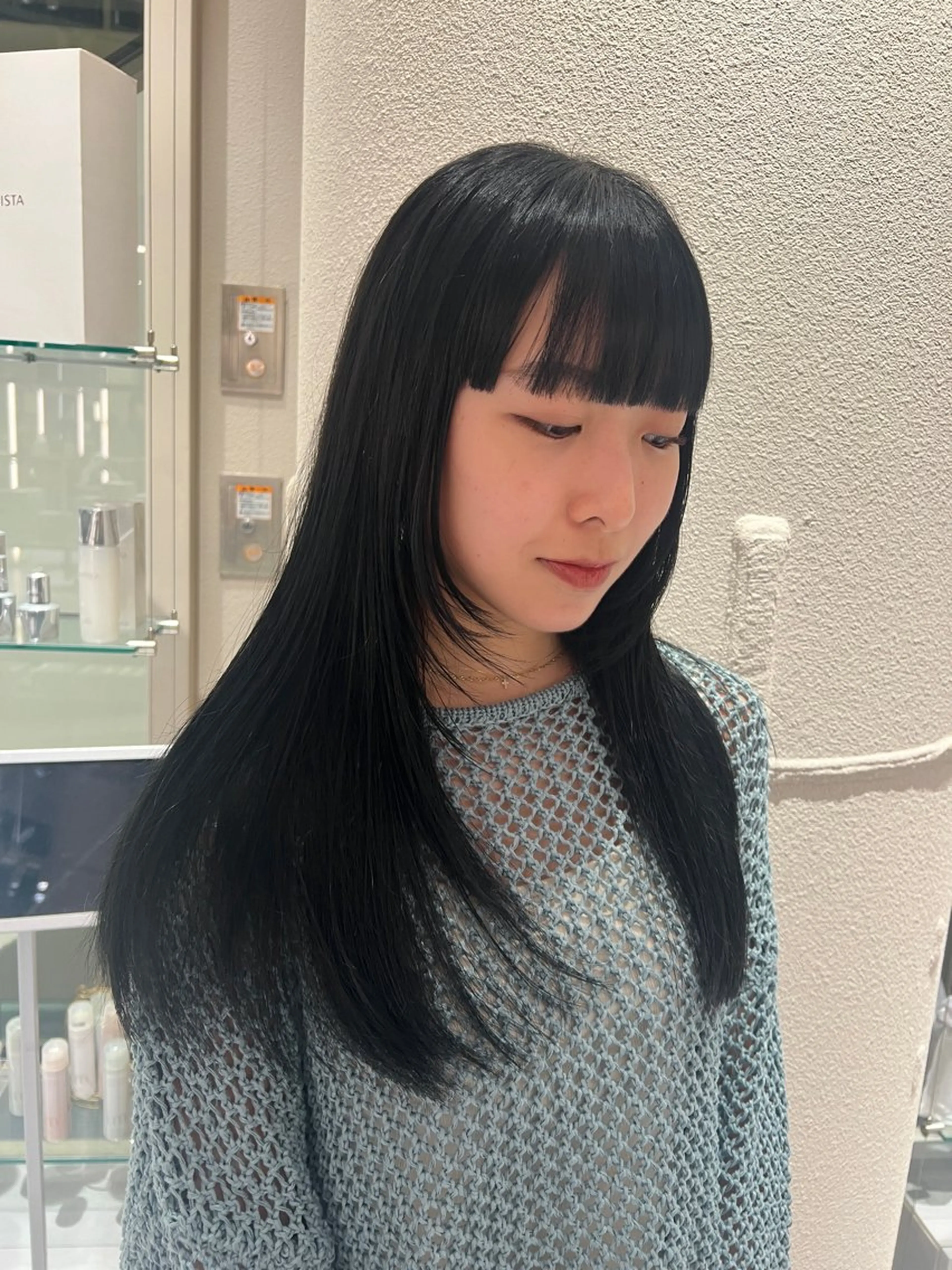 ロング カラー 黒髪 ブルーカラー ブルーブラック kako　ショート ボブのヘアスタイル