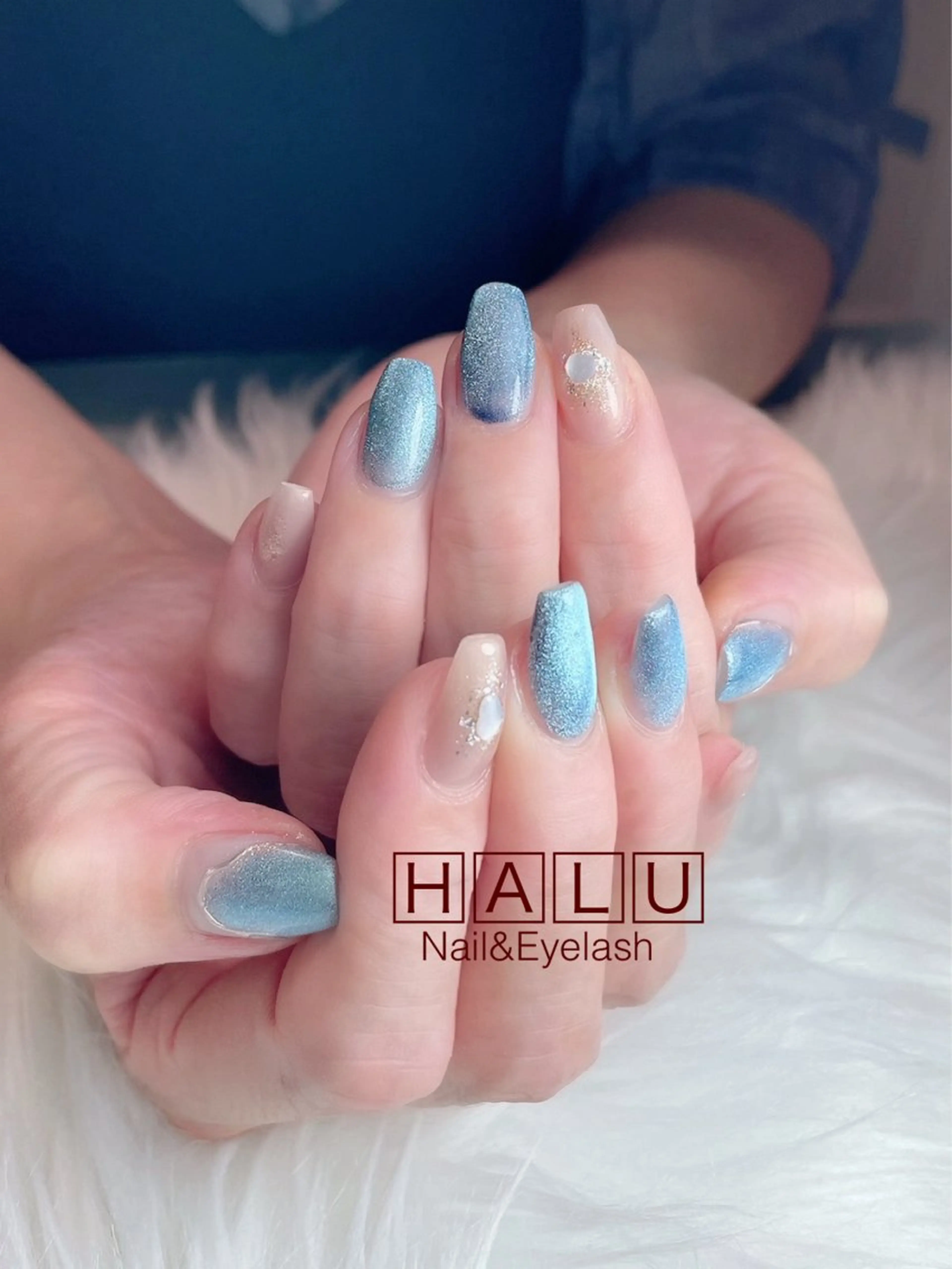 ネイル ブルー ハンドネイル フットネイル HALU ハルのネイルデザイン