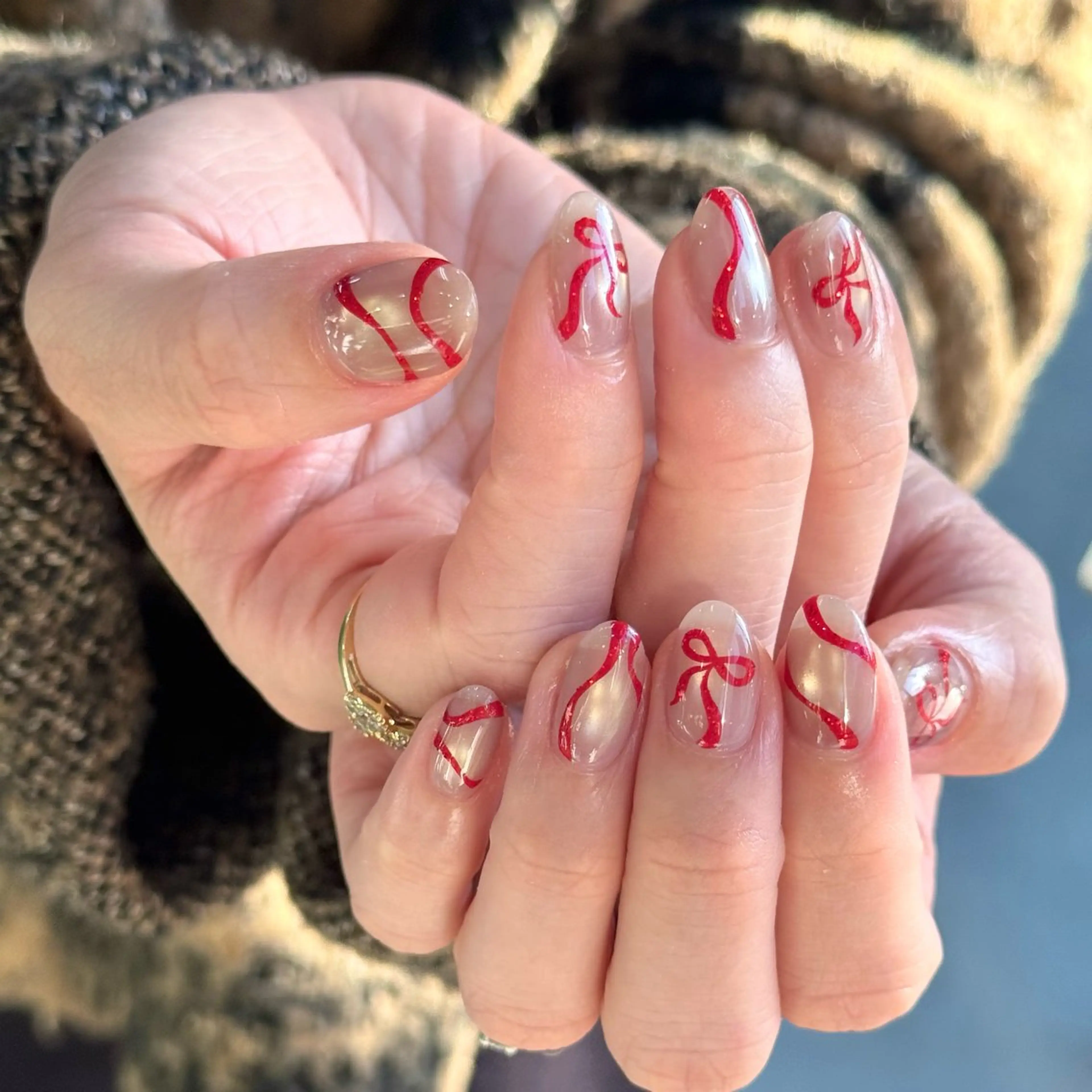ネイル キラキラネイル リボン ハンドネイル HARUKA ネイリスト福岡/薬院のネイルデザイン