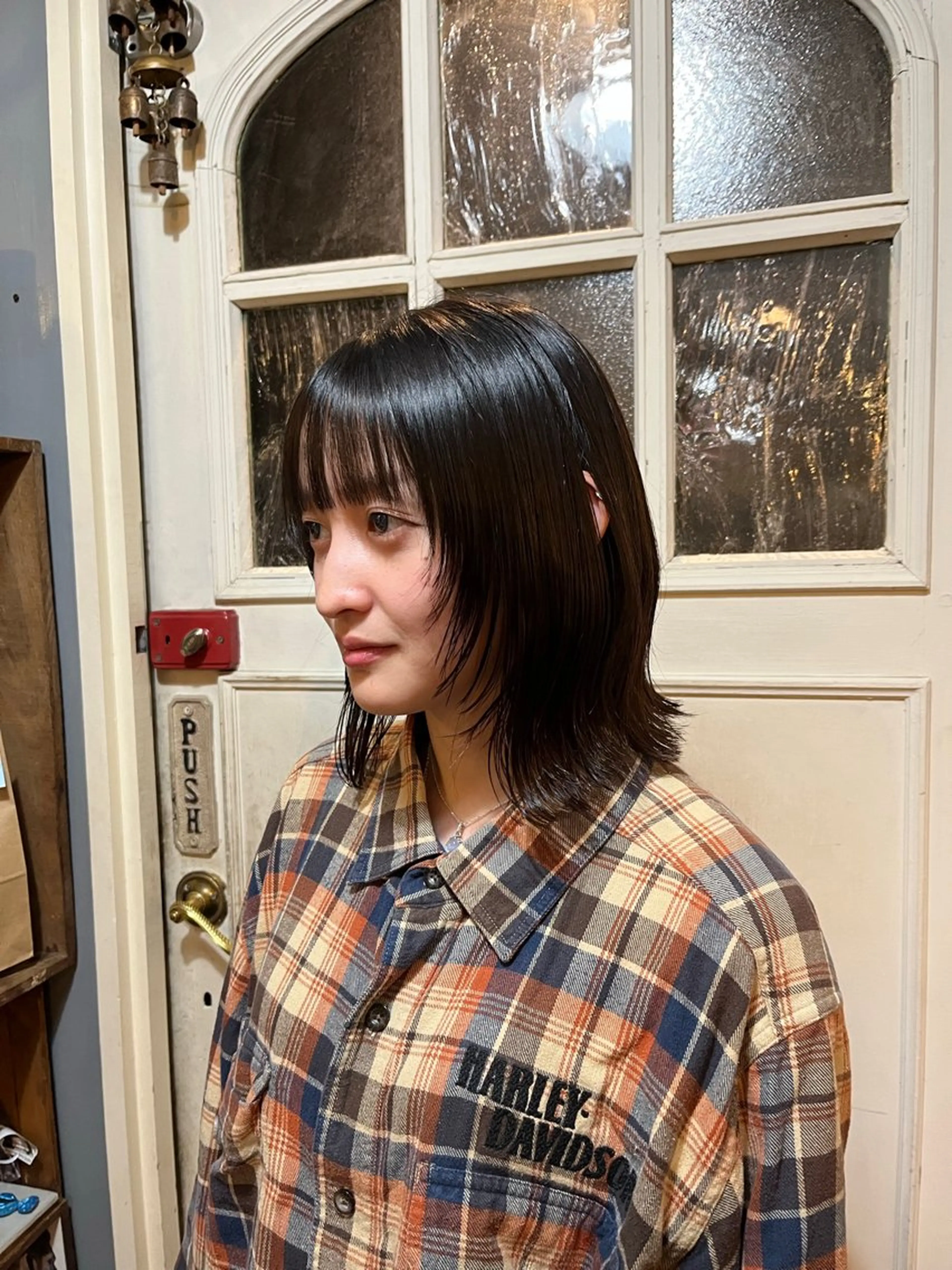 ミディアム 顔周りカット レイヤーカット ウルフカット 抜け感パーマ/ ショート/緒方椋のヘアスタイル