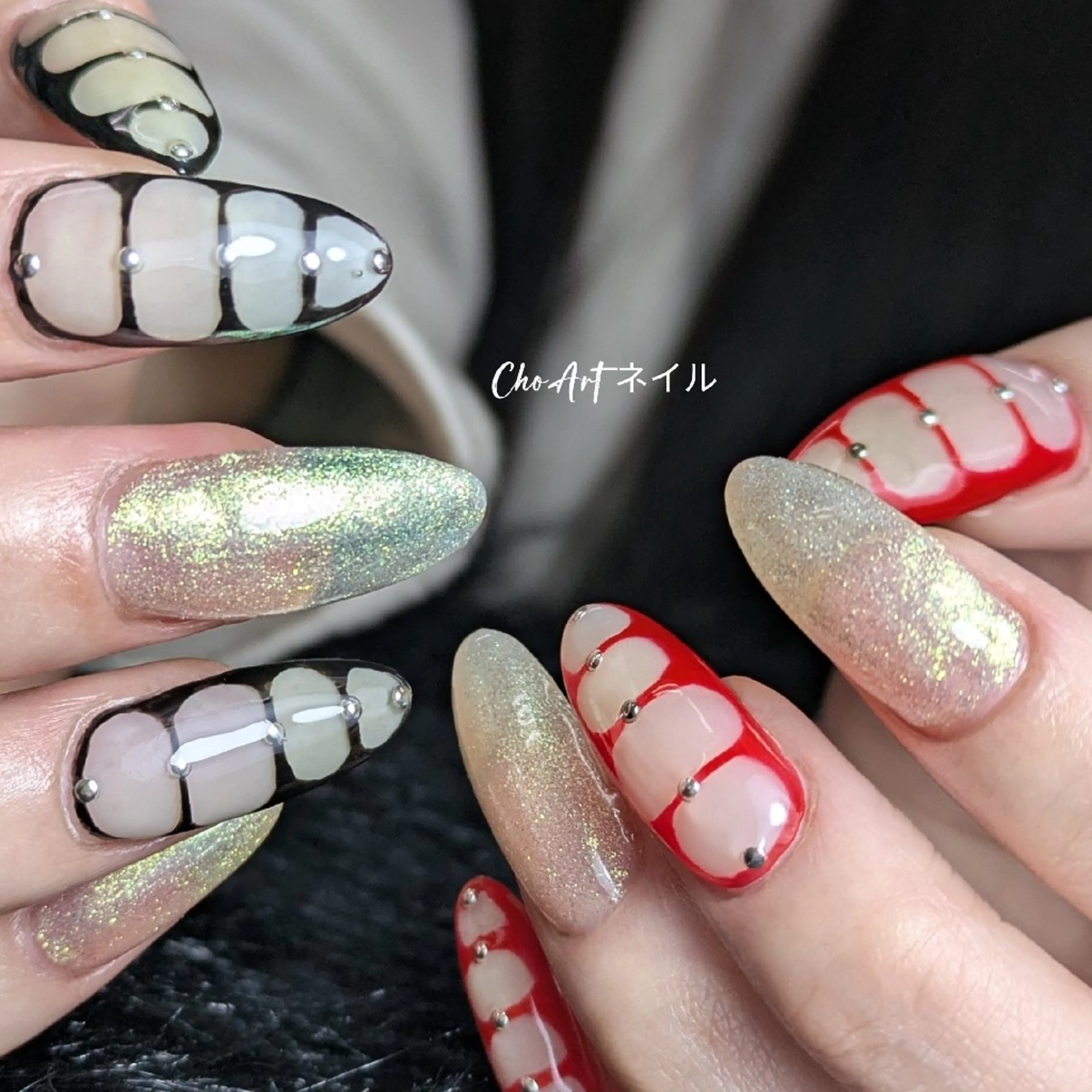 ネイル アートネイル フレンチネイル キラキラネイル ラメ(グリッター) マグネットネイル Cho Artネイル所属・Cho Art ネイルのネイルデザイン