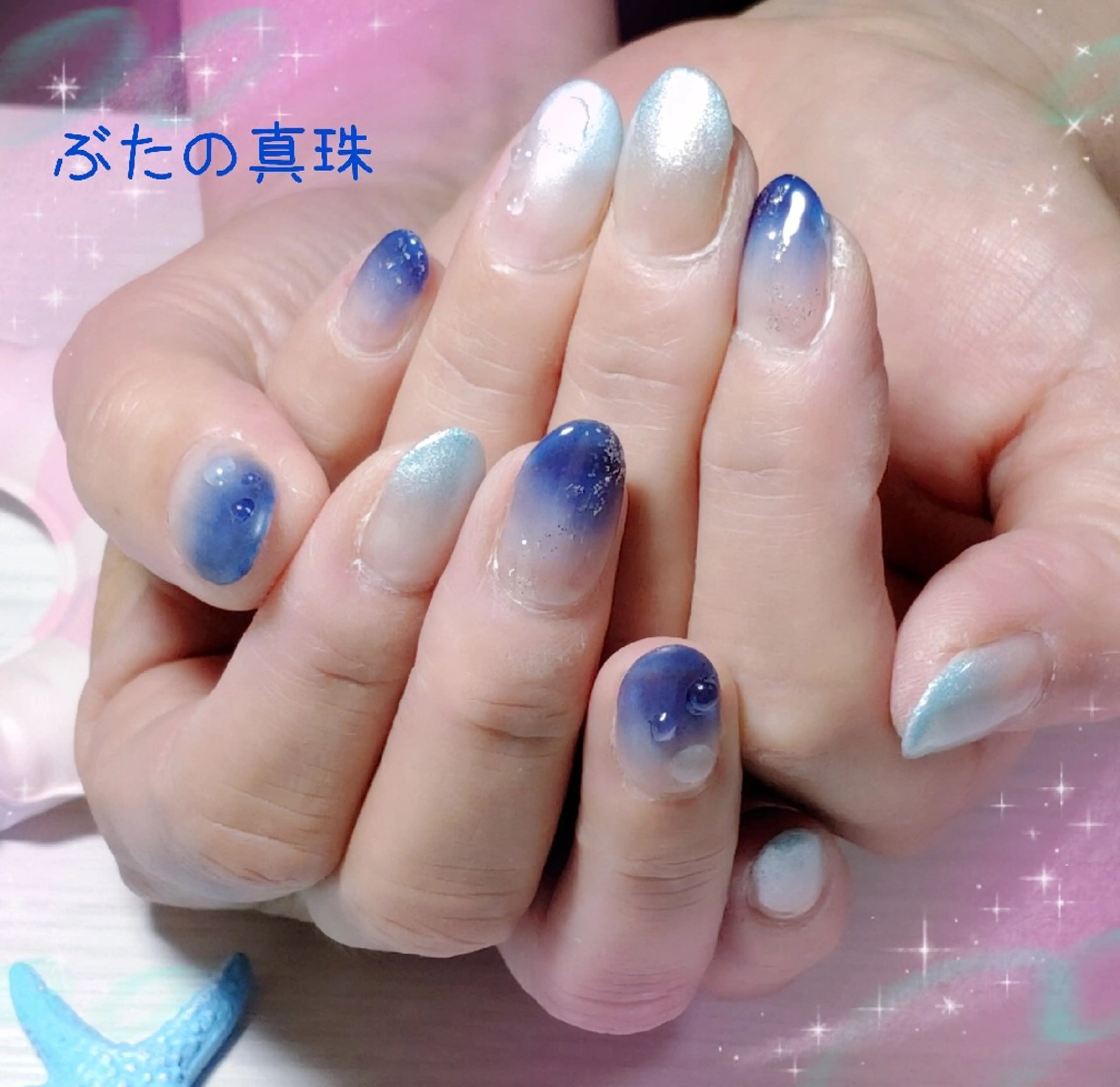 ネイル ブルー ハンドネイル 林 珠里のネイルデザイン