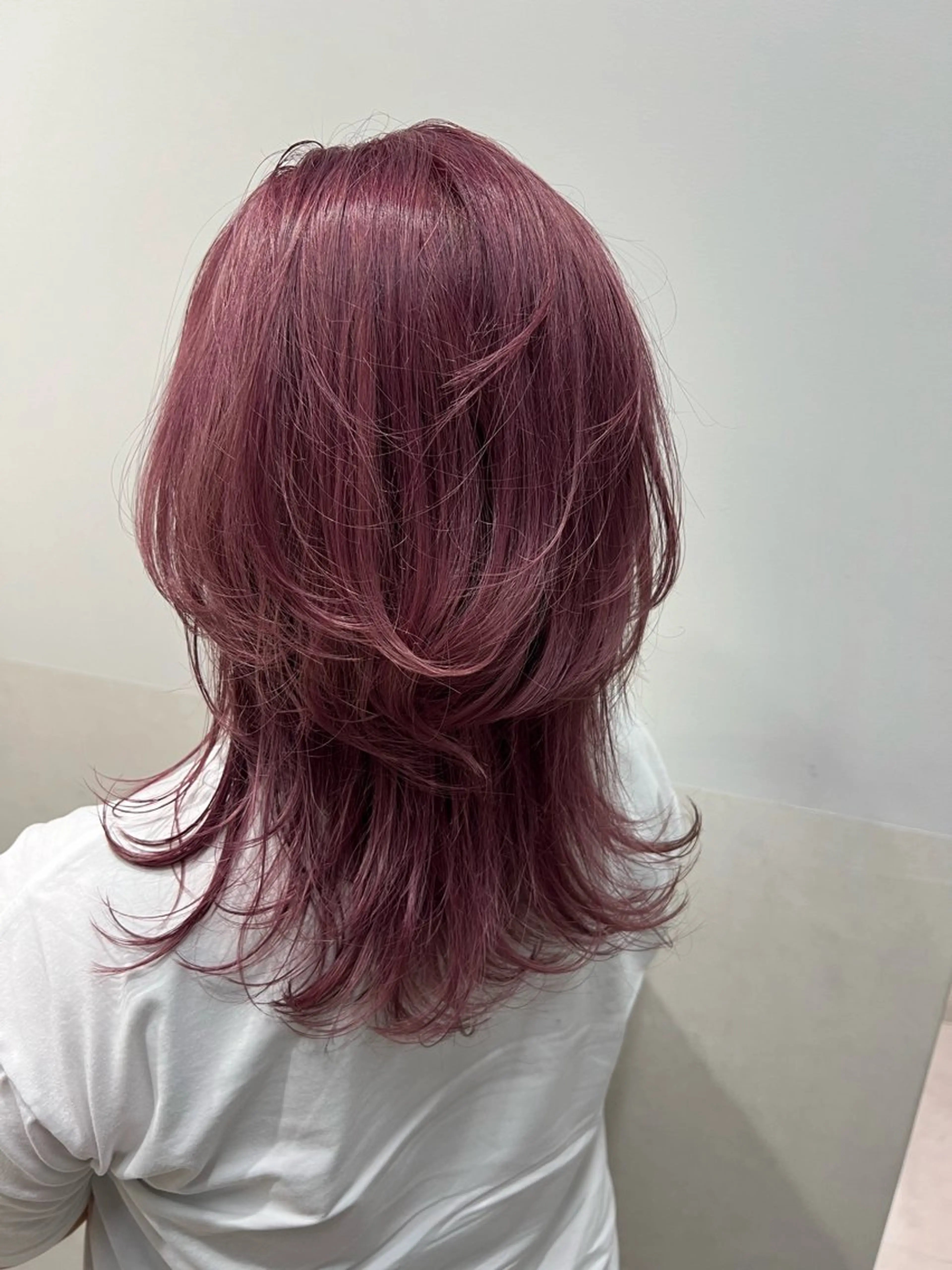 ミディアム カラー ボルドーカラー ウルフカット 🍇おぐら めぐみ🍇のヘアスタイル