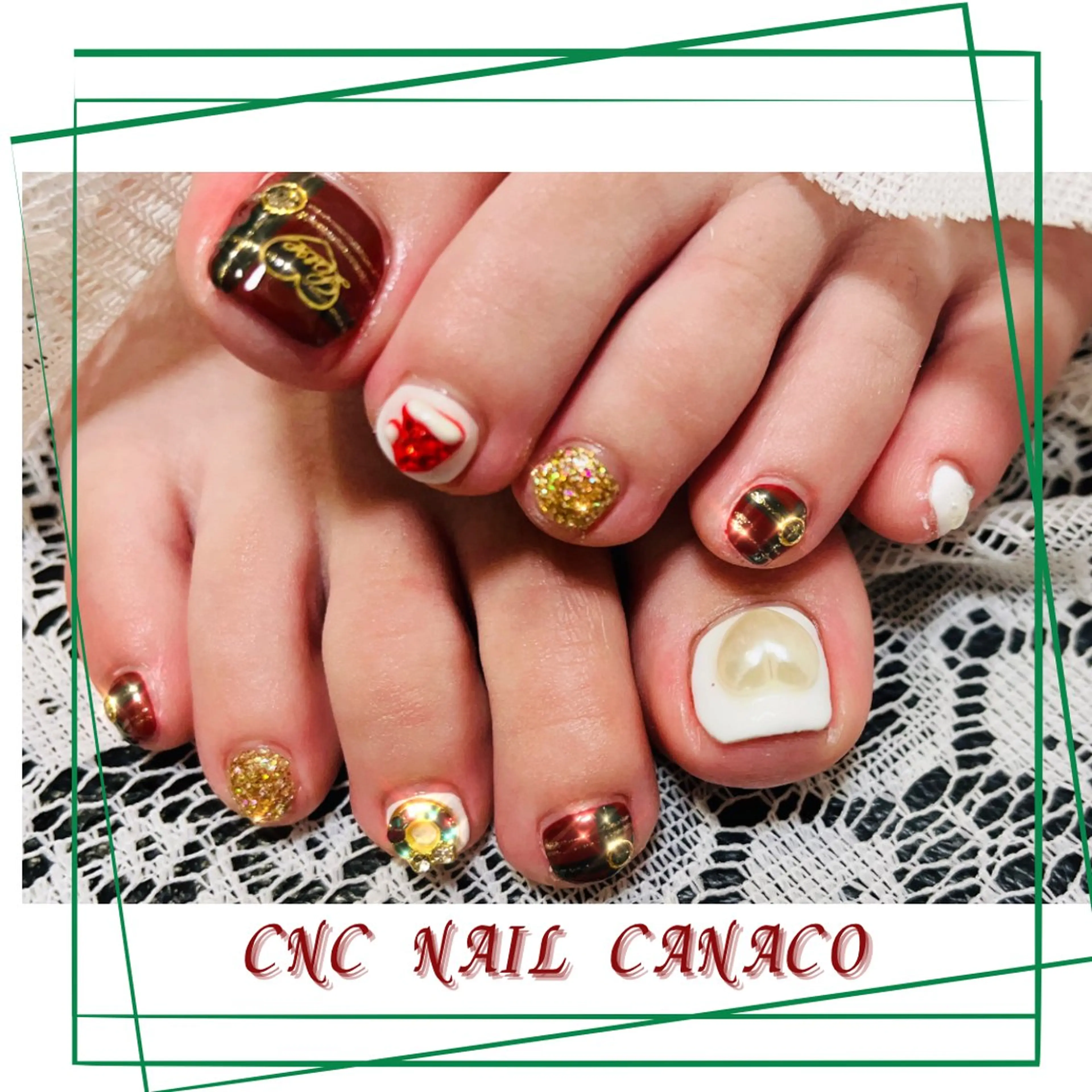 ネイル アートネイル フットネイル 持ち込み 冬ネイル クリスマス Felice所属・ベテランネイル cnc  nailのネイルデザイン