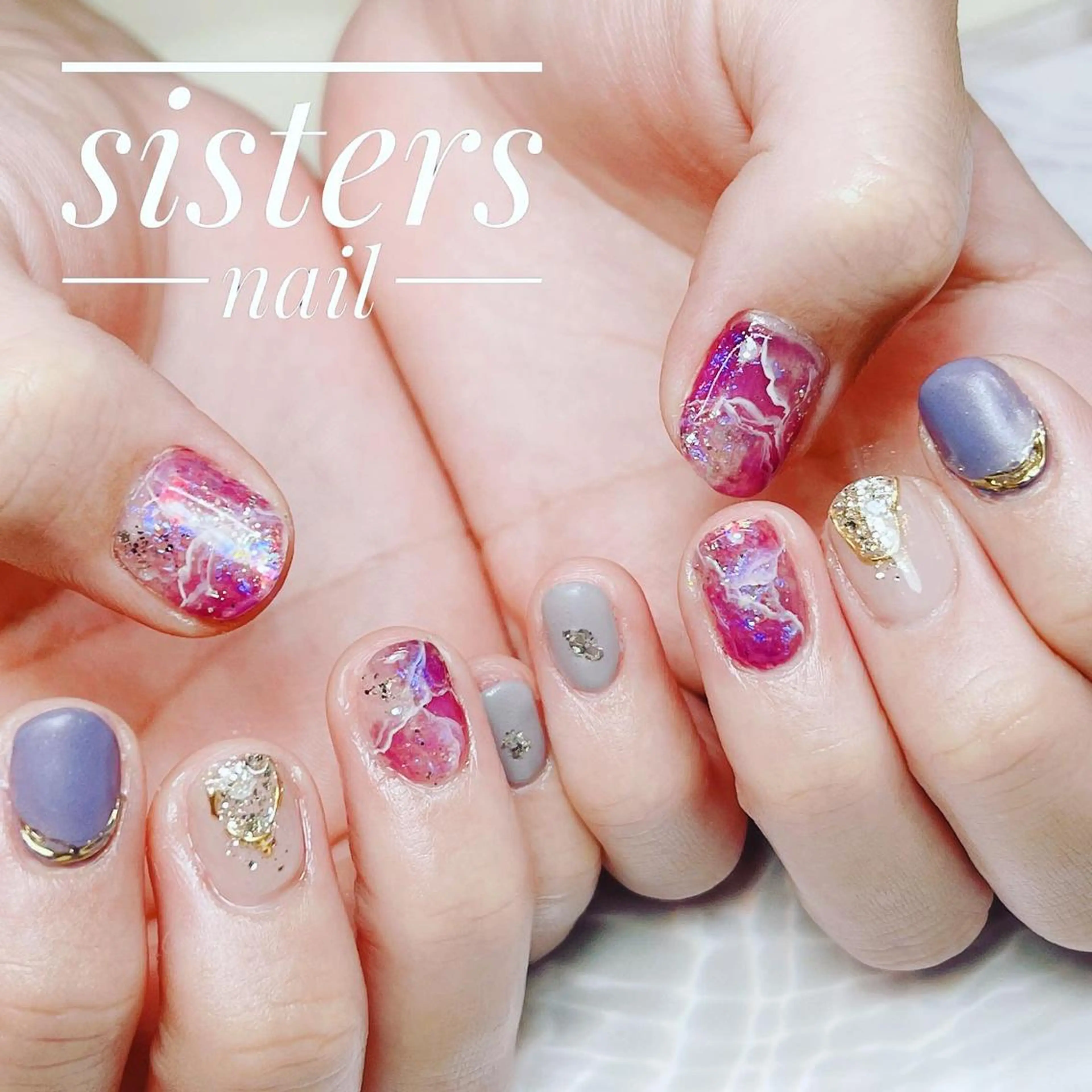 ネイル アートネイル キラキラネイル ニュアンスネイル パープル 夏ネイル sisters nail.fのネイルデザイン
