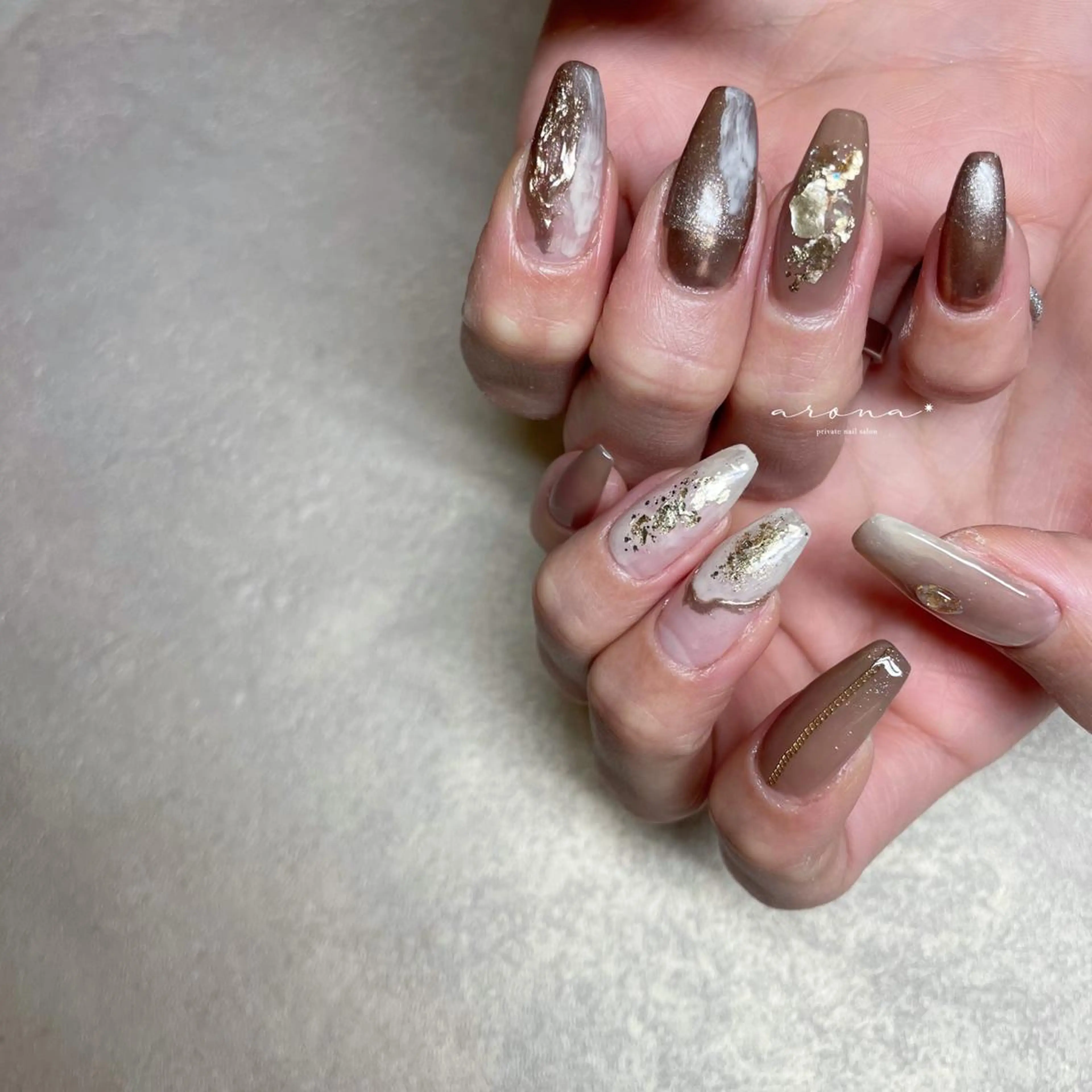 ネイル ブラウン ハンドネイル nail salon ✷aronaのネイルデザイン