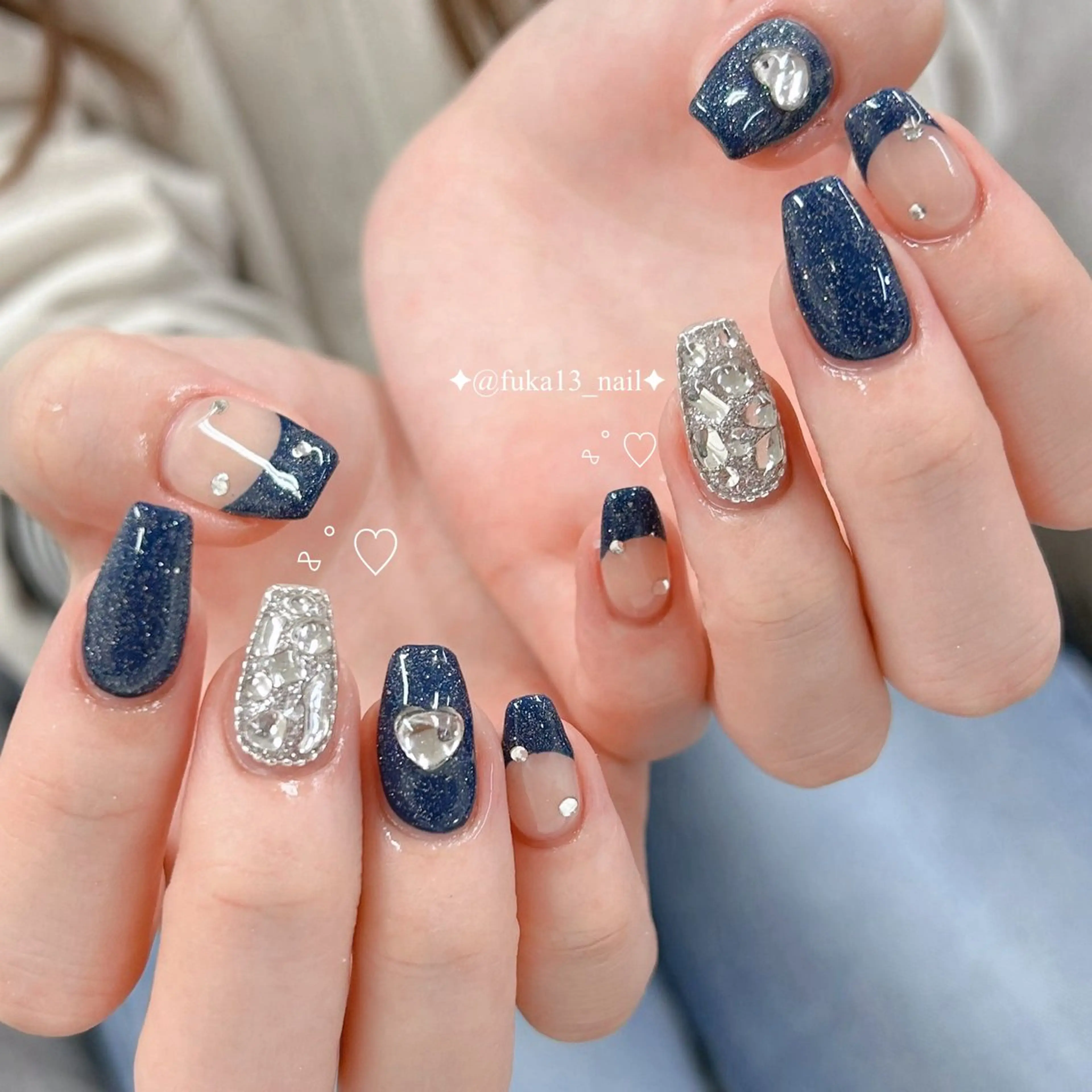 ネイル フレンチネイル ハート 韓国ネイル バレンタイン ハンドネイル ネイルサロンAnela【アネラ】所属・Nail♡Fuka. /11月予約受付中のネイルデザイン