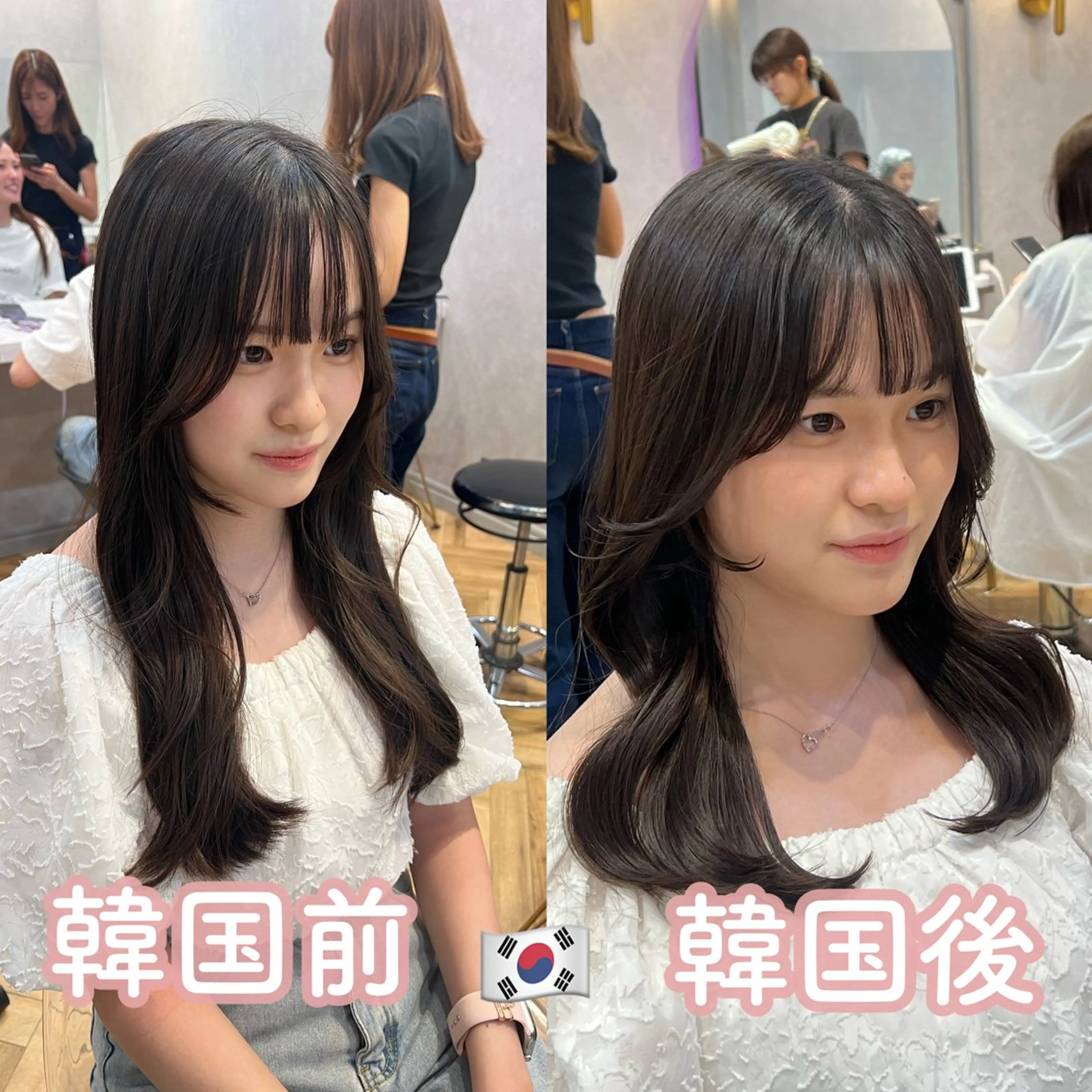 セミロング カラー ヘアアレンジ くびれヘア 韓国風ヘア カット ヘアカラー トリートメント ヘアセット 🎀韓国レイヤー🎀 顔周り　とばみかのヘアスタイル