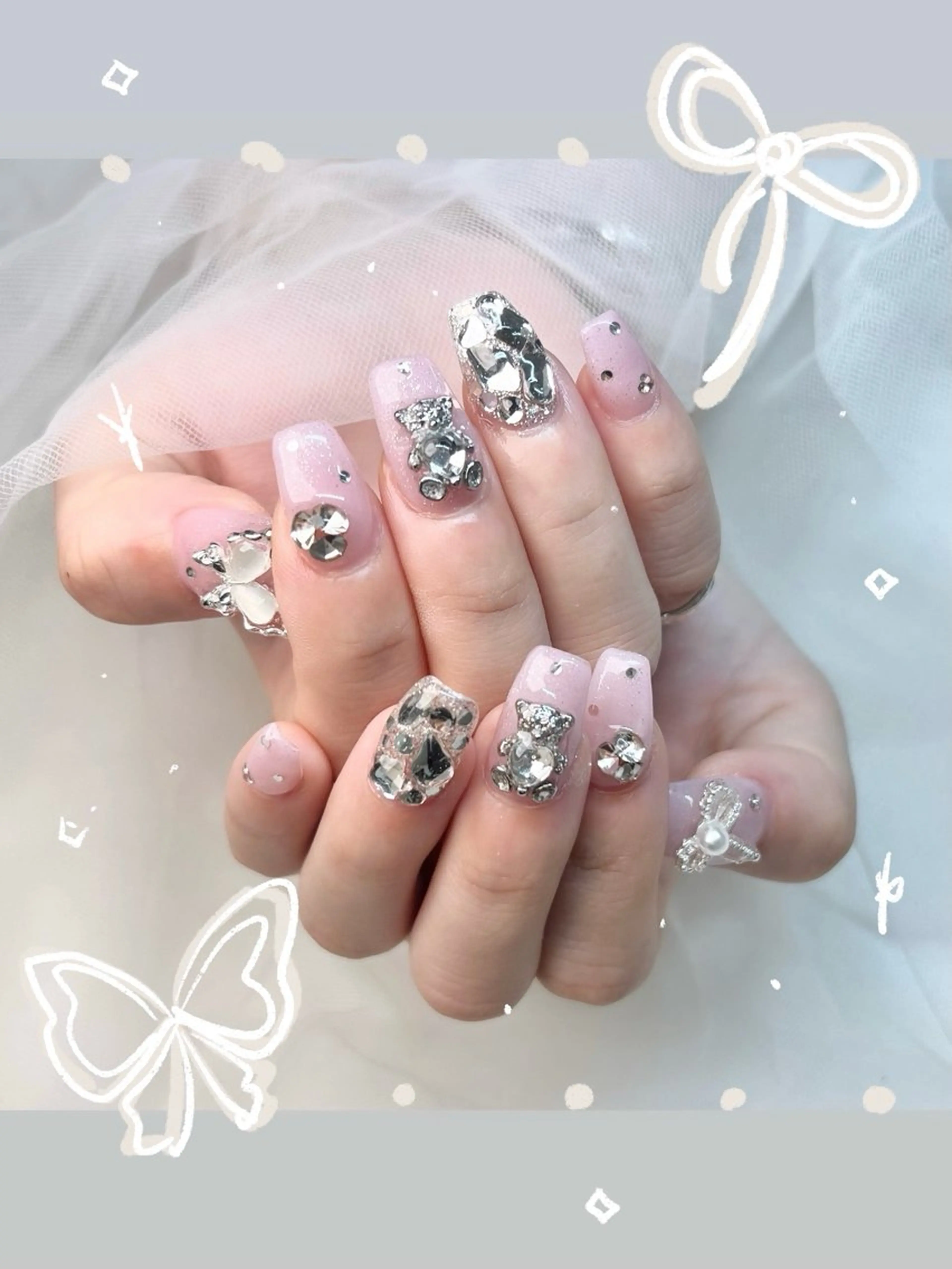 ネイル キラキラネイル ラメ(グリッター) ピンク シルバー ハンドネイル joieang京橋店 SHURIのネイルデザイン