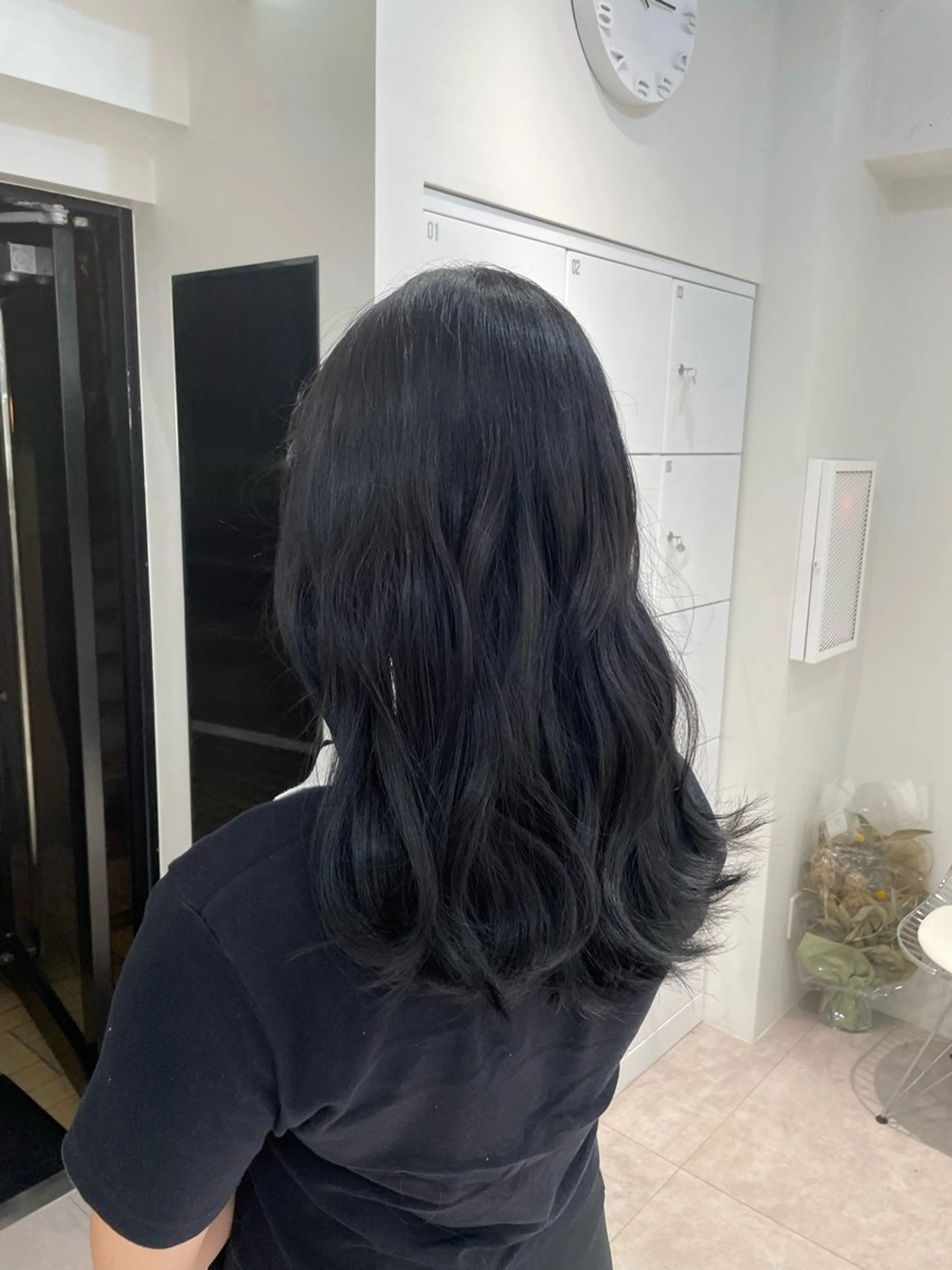 ロング カラー 黒髪 ブリーチ ブルーカラー ブルーブラック 透明感カラー ✨✨ぱっつんボブ /バレイヤージュ✨✨のヘアスタイル
