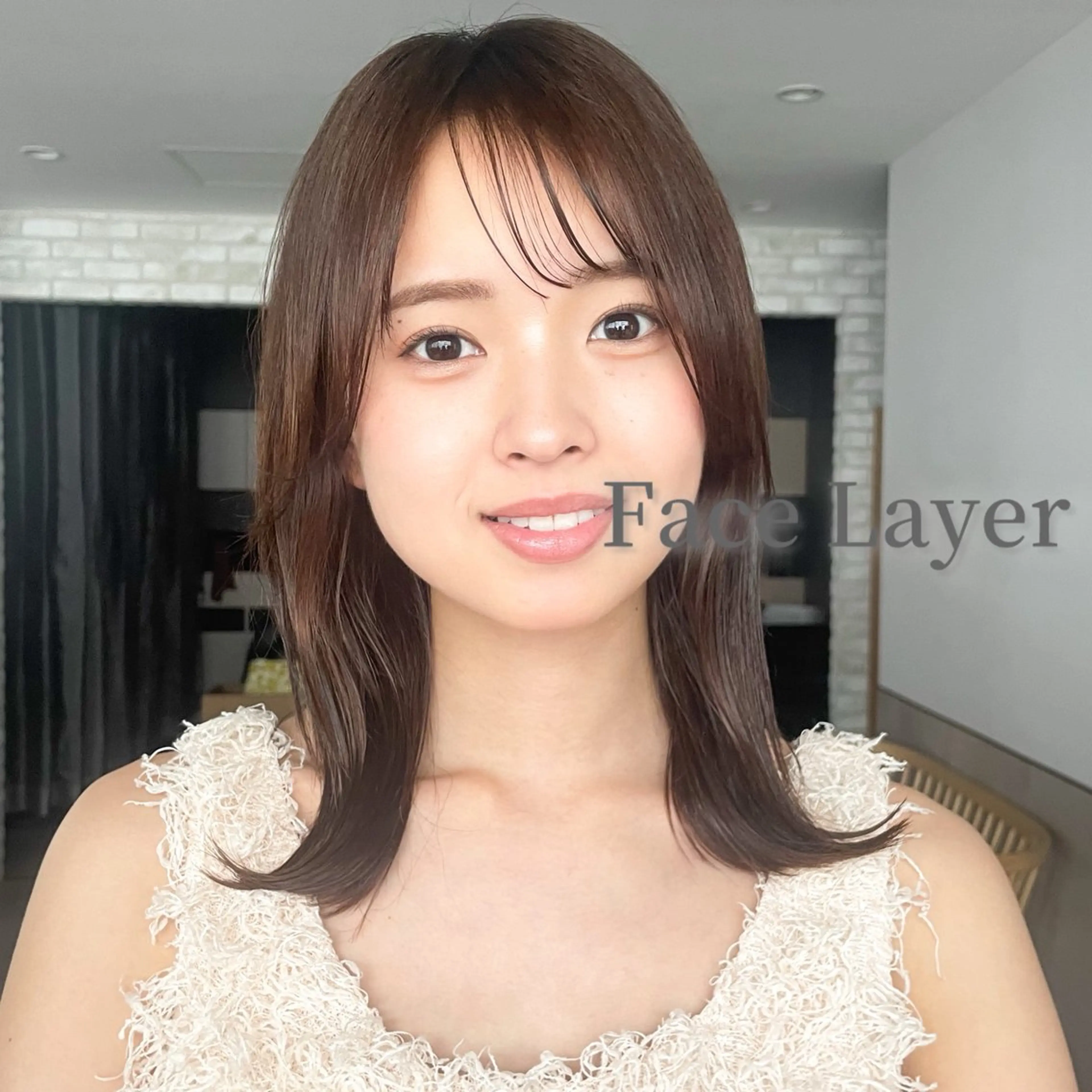 ミディアム 顔周りカット レイヤーカット 縮毛矯正メンズカット ひなたのヘアスタイル