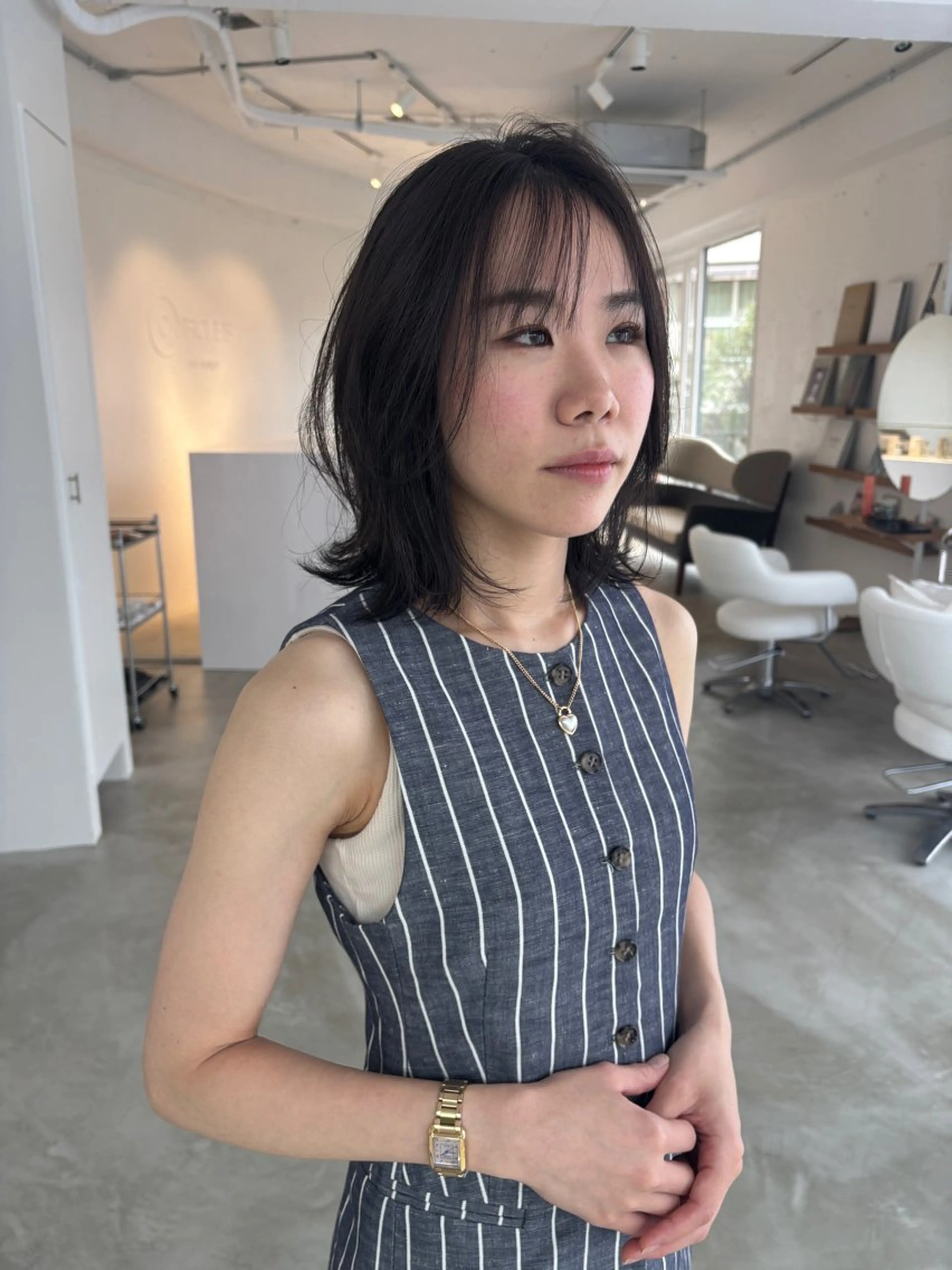 ミディアム カラー パーマ ミディアムパーマ グレージュ レイヤーカット デジタルパーマ カット ヘアカラー トリートメント 薬院浄水通/ショート /ボブ/rukaのヘアスタイル