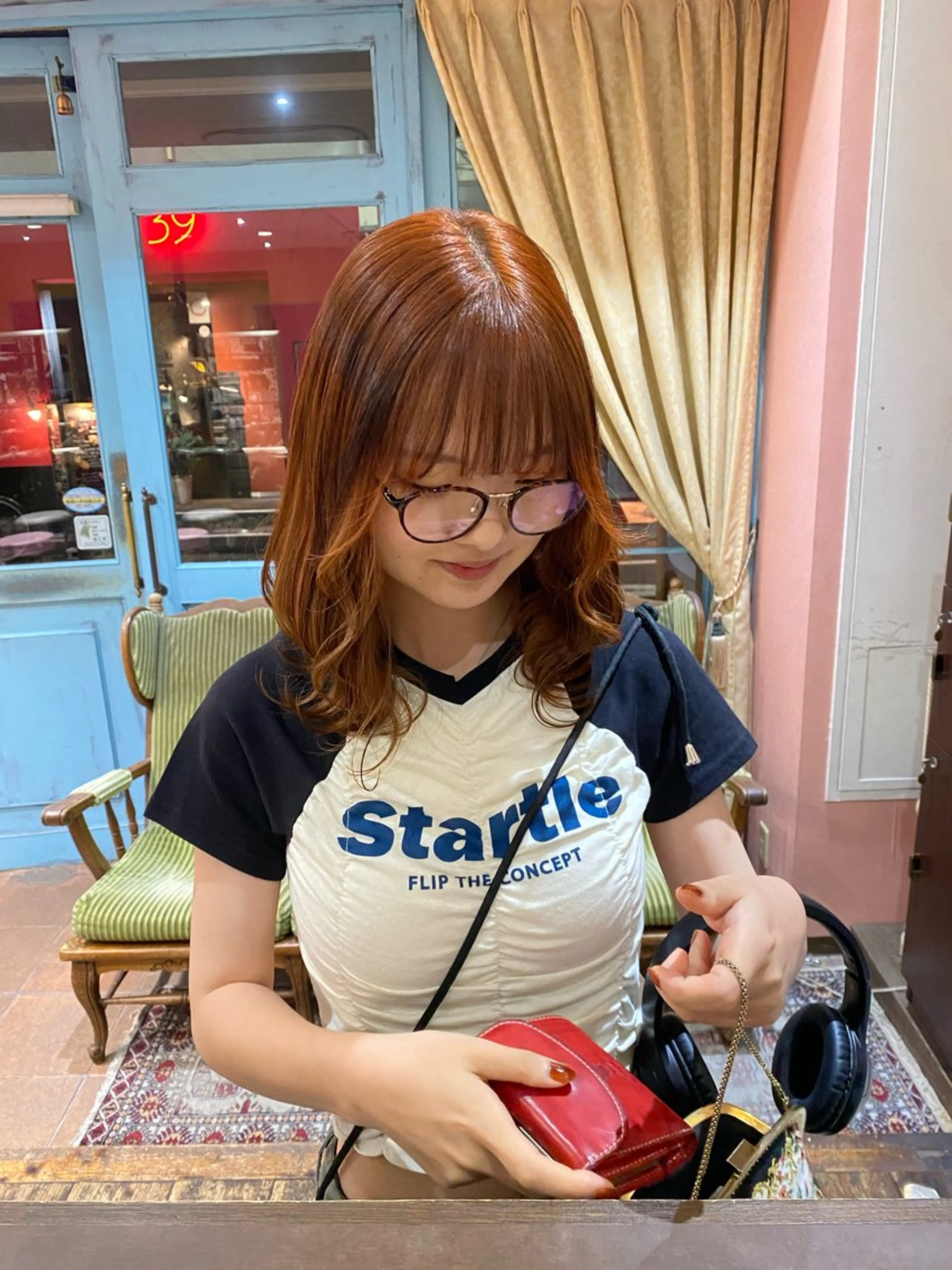 ミディアム カラー ブリーチ ブリーチなしカラー オレンジ ヘアカラー 海音 心斎橋美容室のヘアスタイル