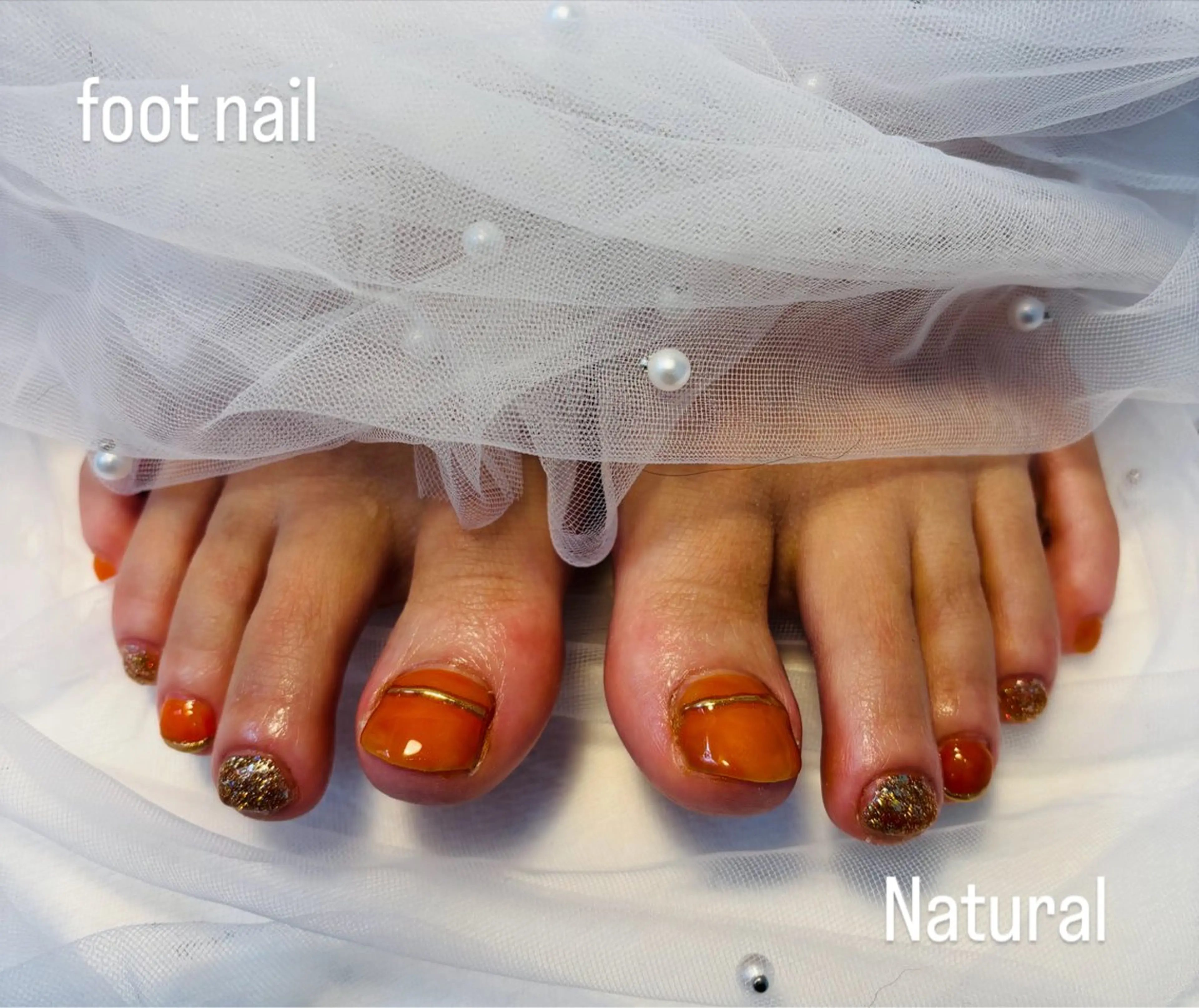 ネイル フラッシュネイル フットネイル フレンチネイル ジェルネイル ガラスフレンチ フットネイル Nail salon Natulalのネイルデザイン