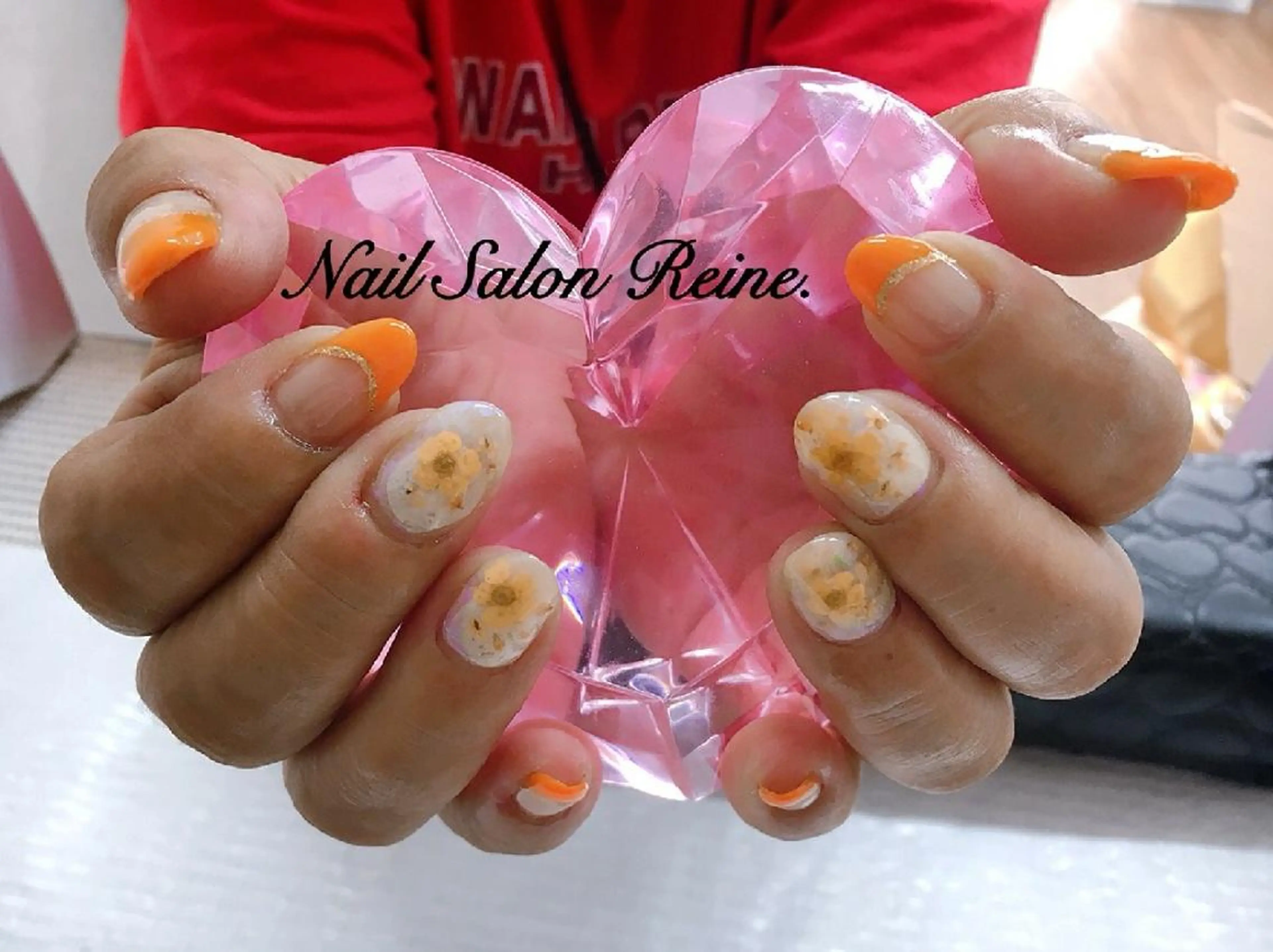ネイル アートネイル フレンチネイル オレンジ Nailsalon Reine所属・玉栄 伶奈のネイルデザイン