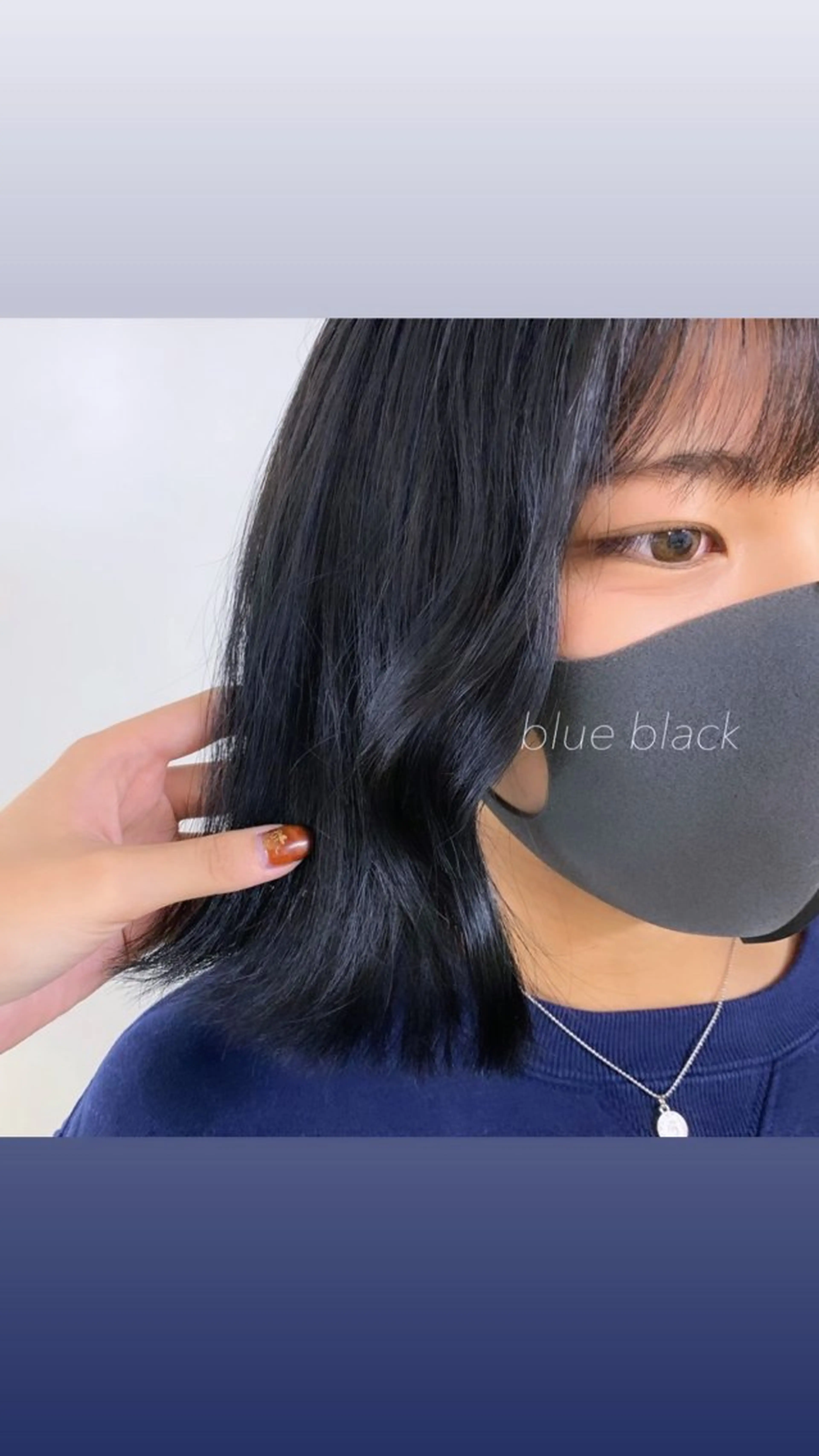 ミディアム カラー ヘアアレンジ 黒髪 ブルーカラー ブルーブラック ボブ 外ハネヘア GO TODAY 原宿本店所属・似合わせカット得意 💛RENA💛のヘアスタイル