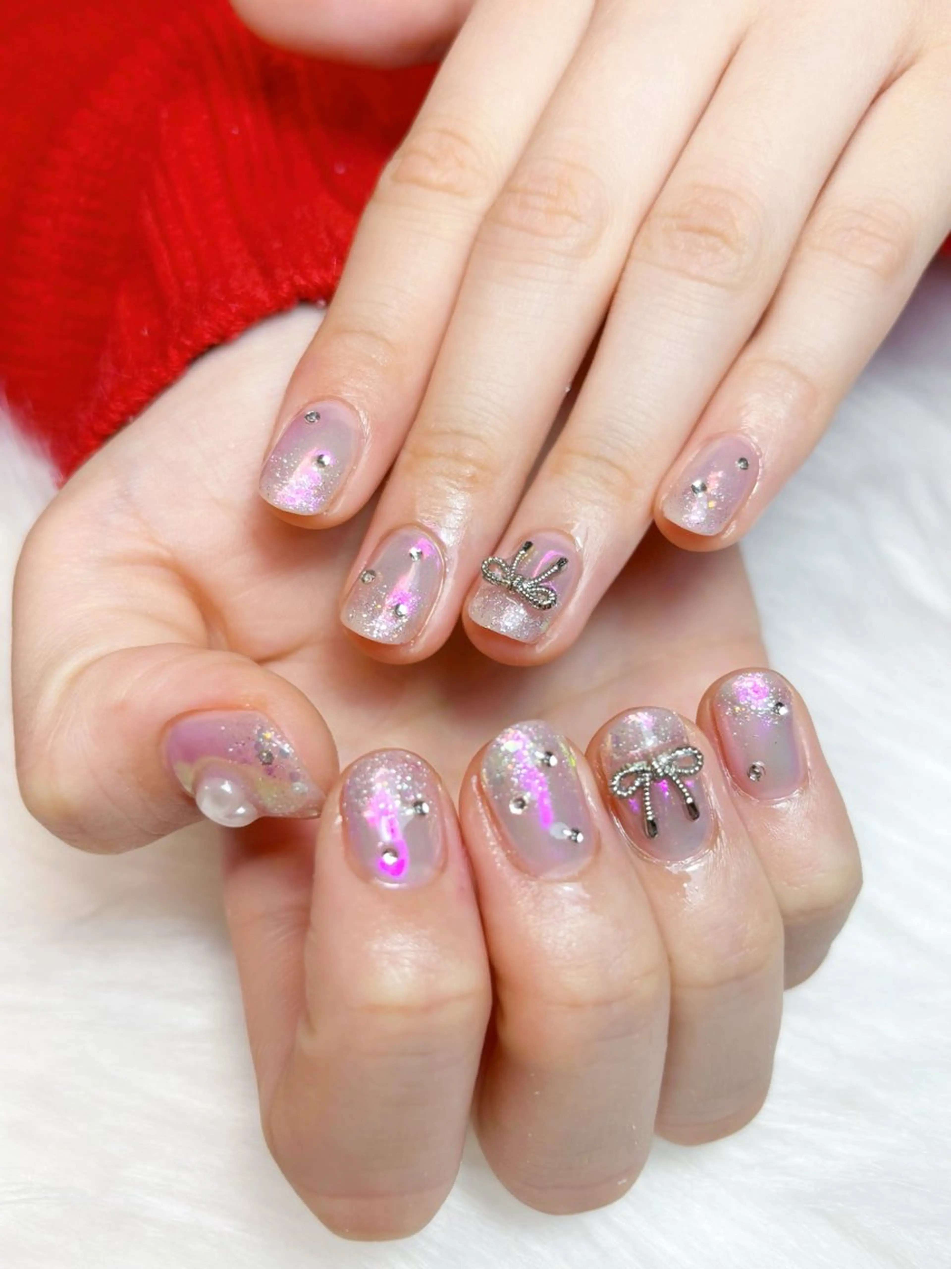 ネイル オーロラネイル リボン ハンドネイル nail salon epeのネイルデザイン