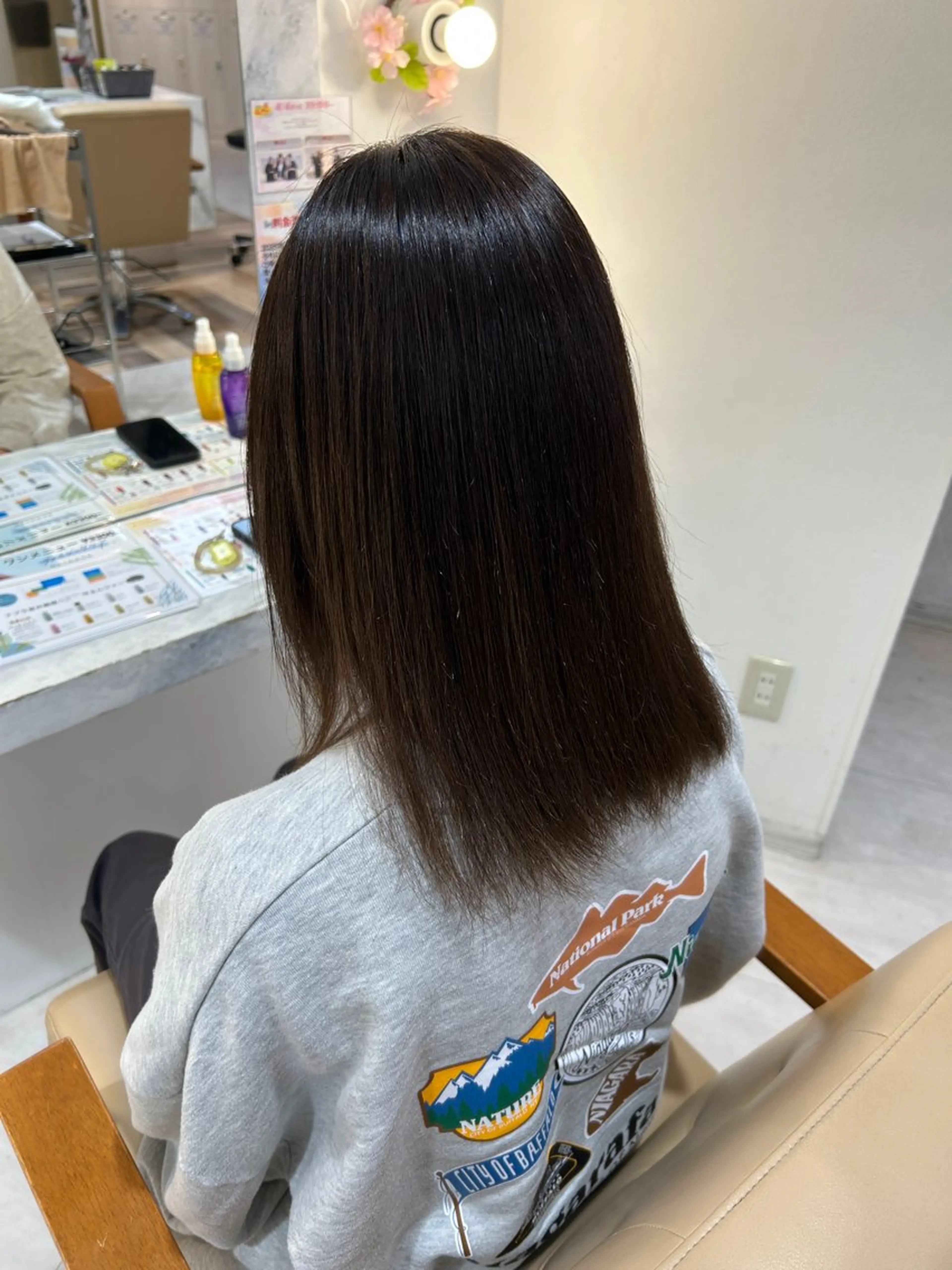 セミロング カラー パーマ ストレートパーマ 縮毛矯正 ヘアーメイクウィル野田阪神店所属・Yuu/髪質改善 デザインカラーのヘアスタイル