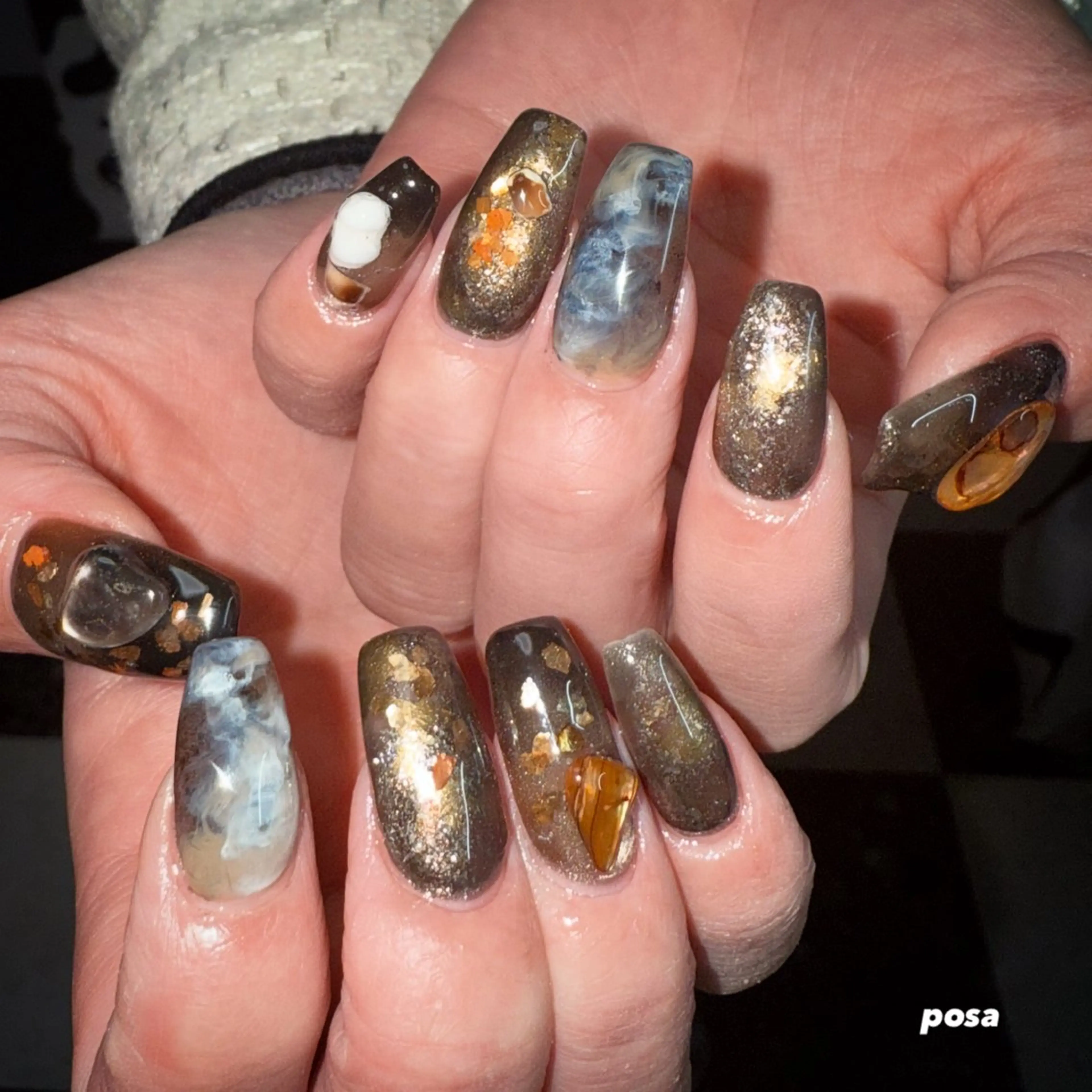 ネイル ブラウン ニュアンスネイル シンプルネイル ハンドネイル posa nail モエミのネイルデザイン