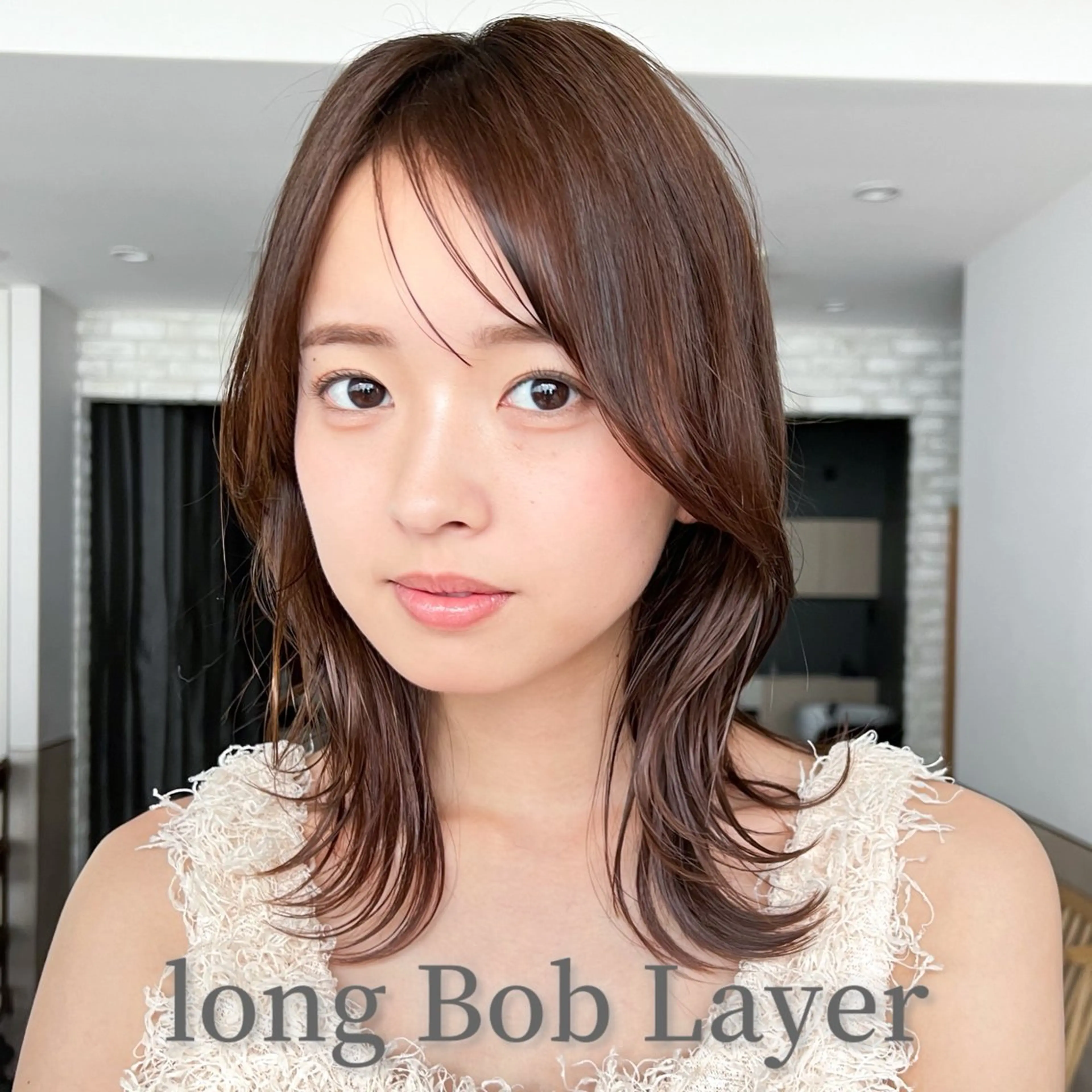ミディアム レイヤーカット カット トリートメント 縮毛矯正メンズカット ひなたのヘアスタイル
