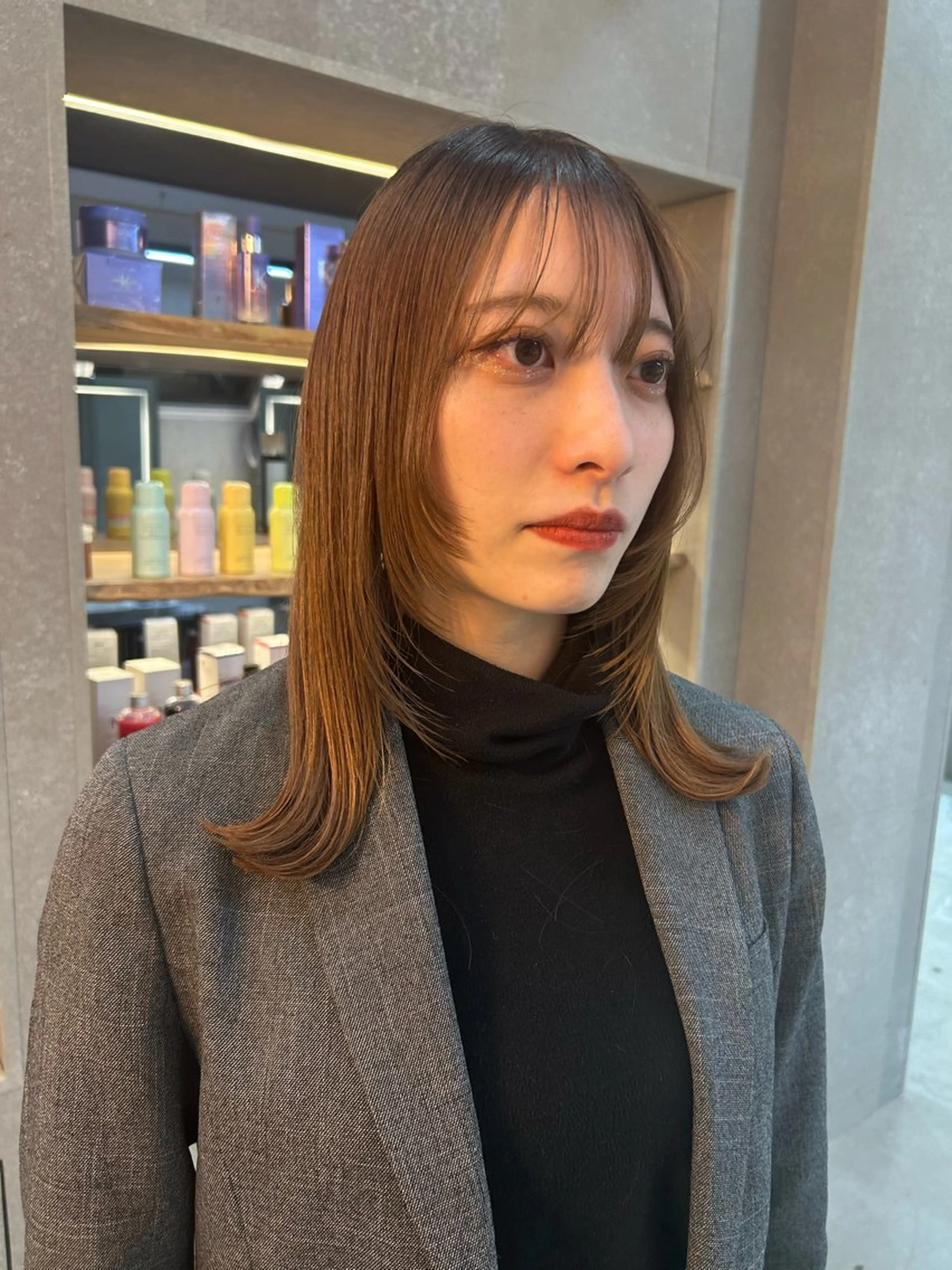 セミロング 顔まわりレイヤー 顔周りカット レイヤーカット レイヤーカットモデル ショートカット/颯大のヘアスタイル