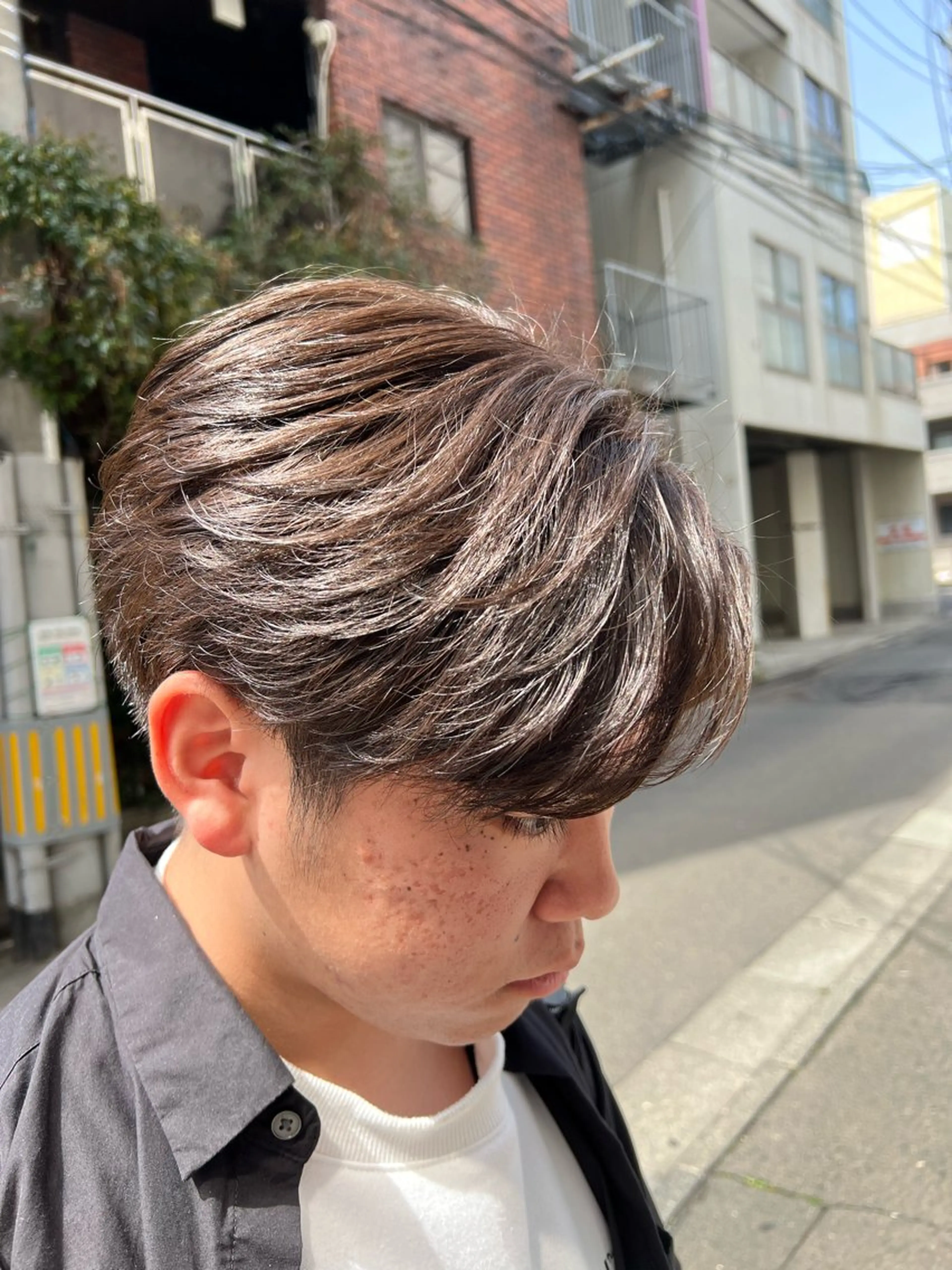 ミディアム カラー パーマ メンズ ブラウンカラー 透明感カラー オリーブブラウン カット ヘアカラー メンズ特化/カラー/ パーマ/ケイシンのヘアスタイル