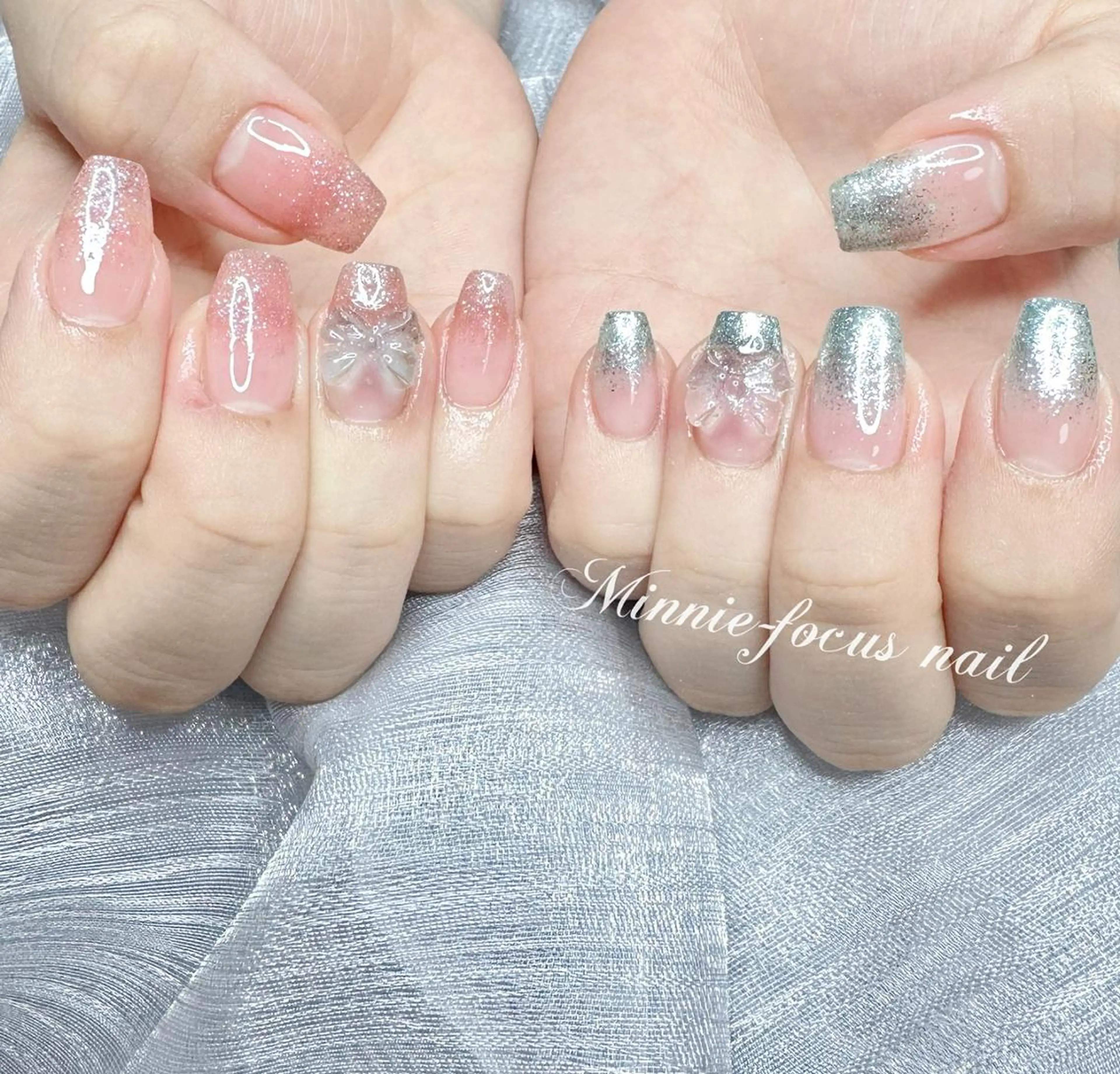 ネイル グラデーション キラキラネイル 韓国ネイル ラメ(グリッター) ラメグラデーション ハンドネイル 🧸Lydia nail✨のネイルデザイン