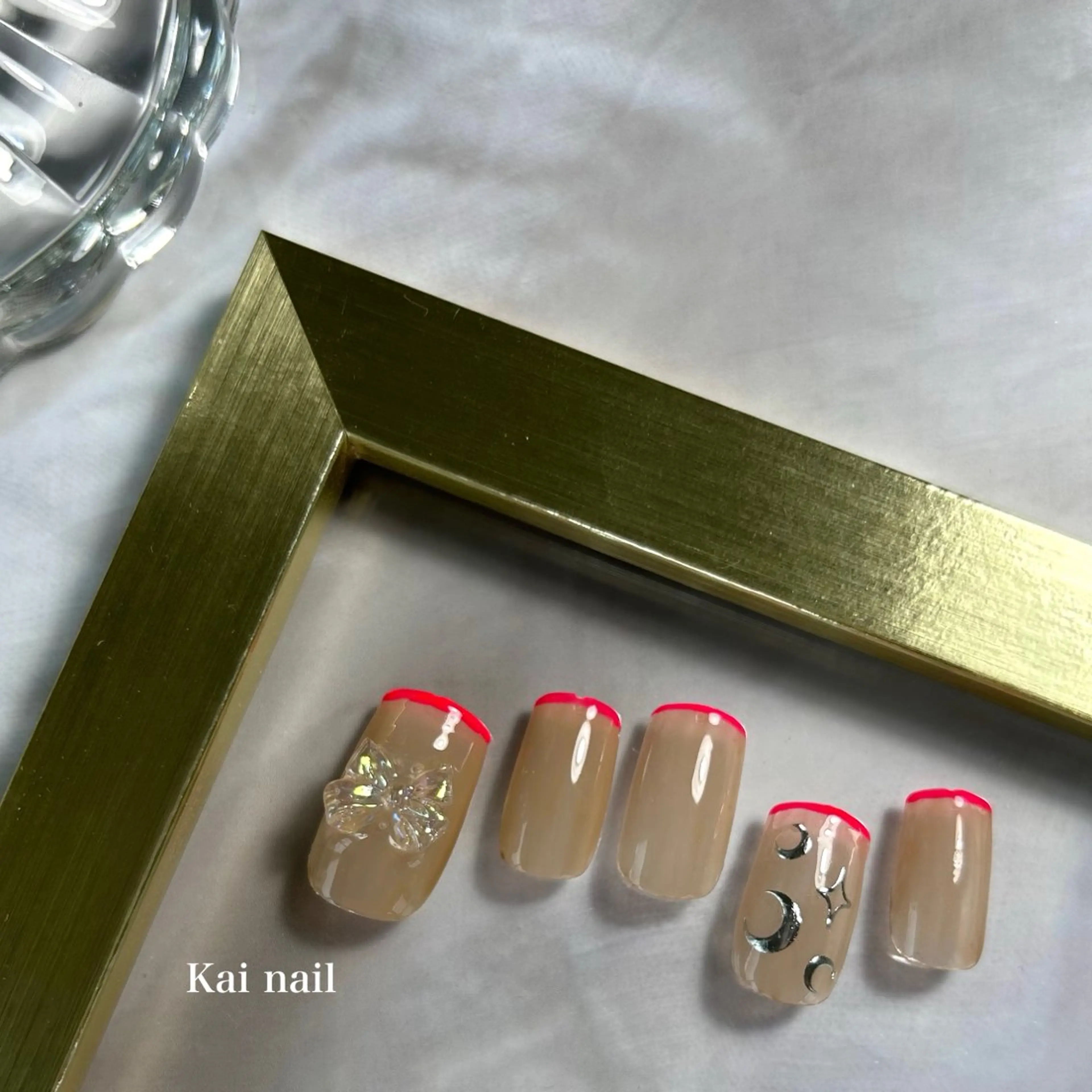 ネイル フレンチネイル ガーリー 韓国ネイル ニュアンスネイル リボン ハンドネイル Kai  nail Mayukoのネイルデザイン