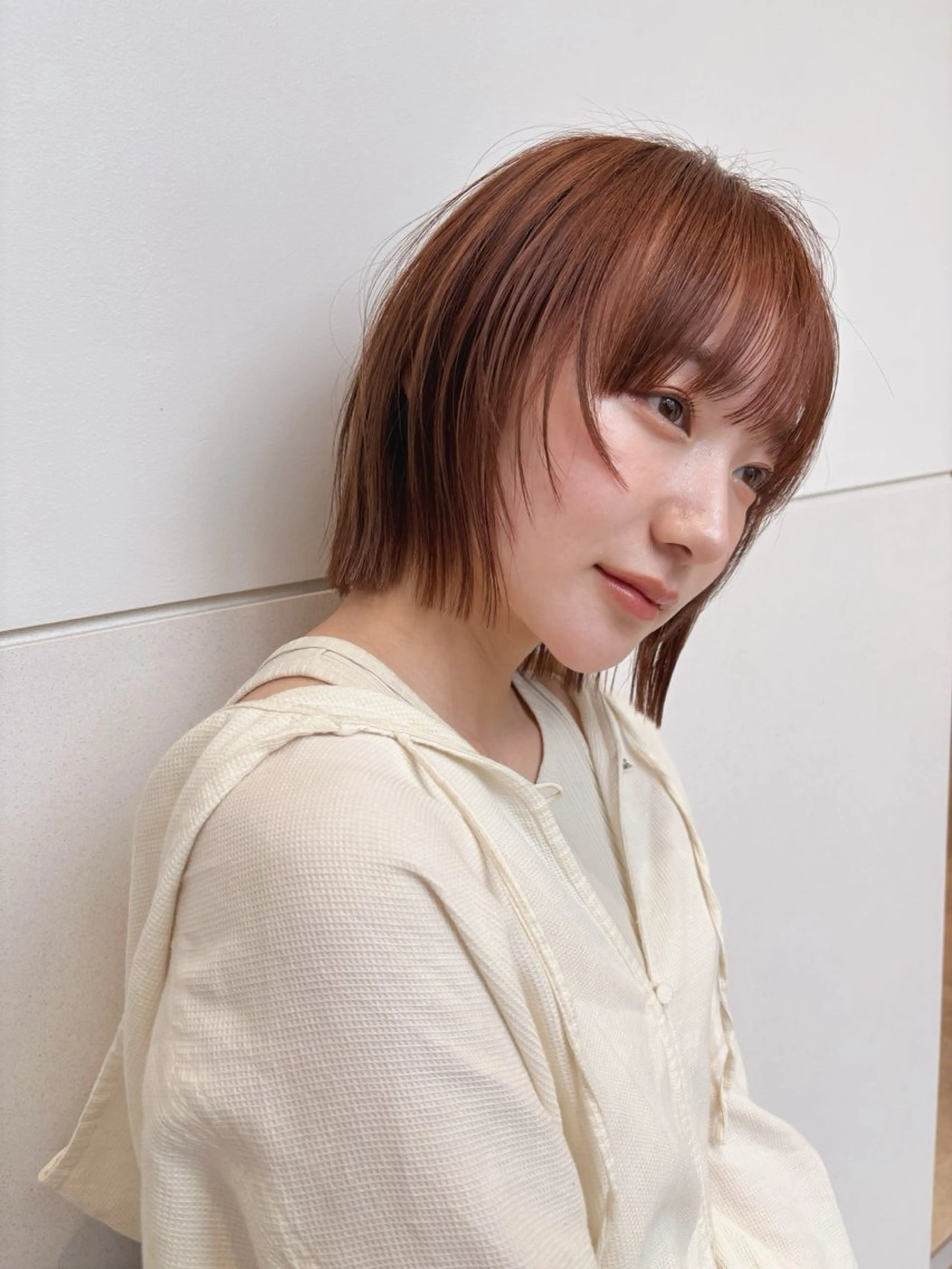 ショート オレンジブラウン ボブ 顔周りカット レイヤーカット カット ヘアカラー ベージュ/暖色カラー /ボブ/ミカのヘアスタイル
