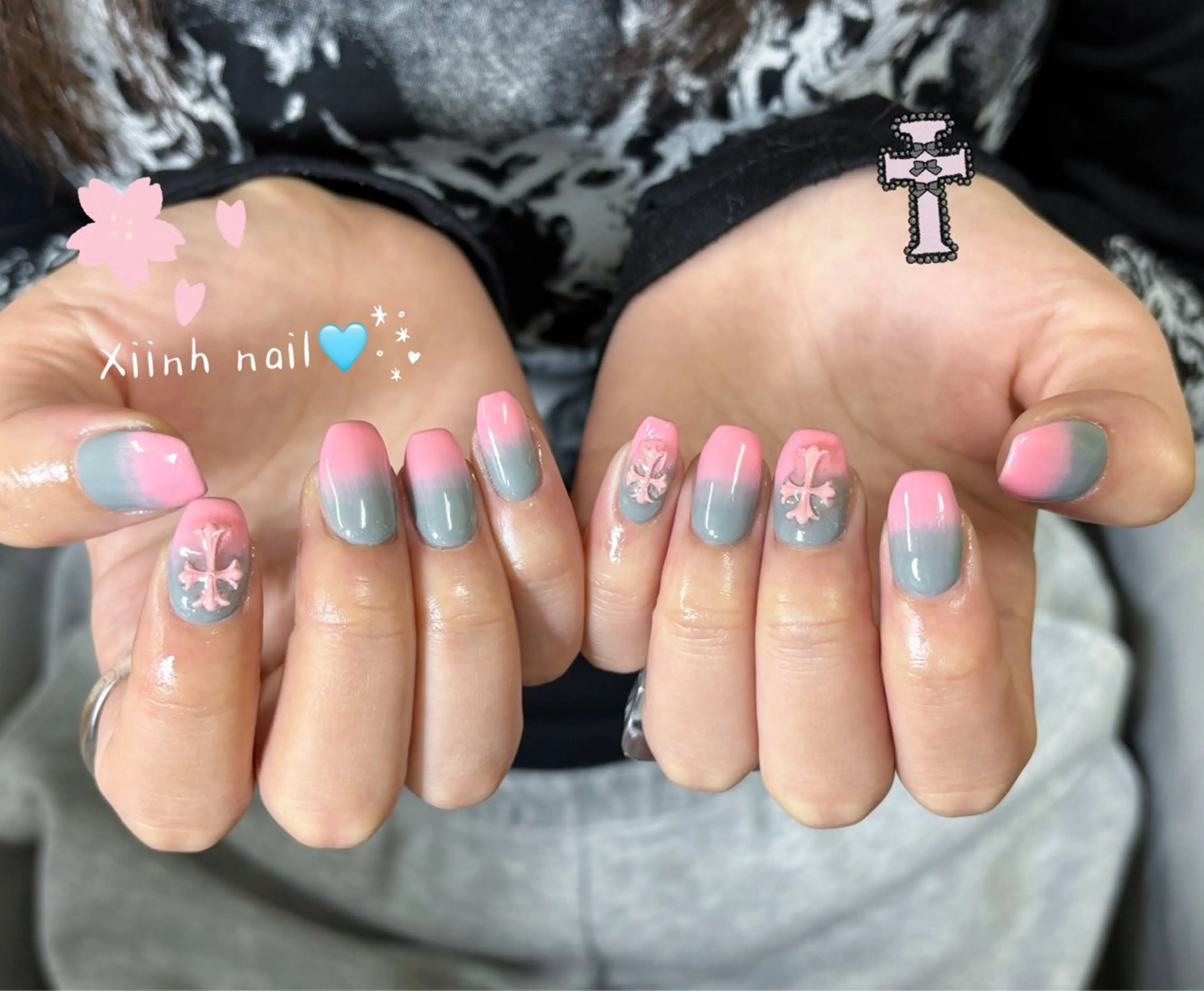 ネイル ブラウン チークネイル 桜ネイル 長さ出し フットネイル ハンドネイル XIINH NAIL SALONのネイルデザイン