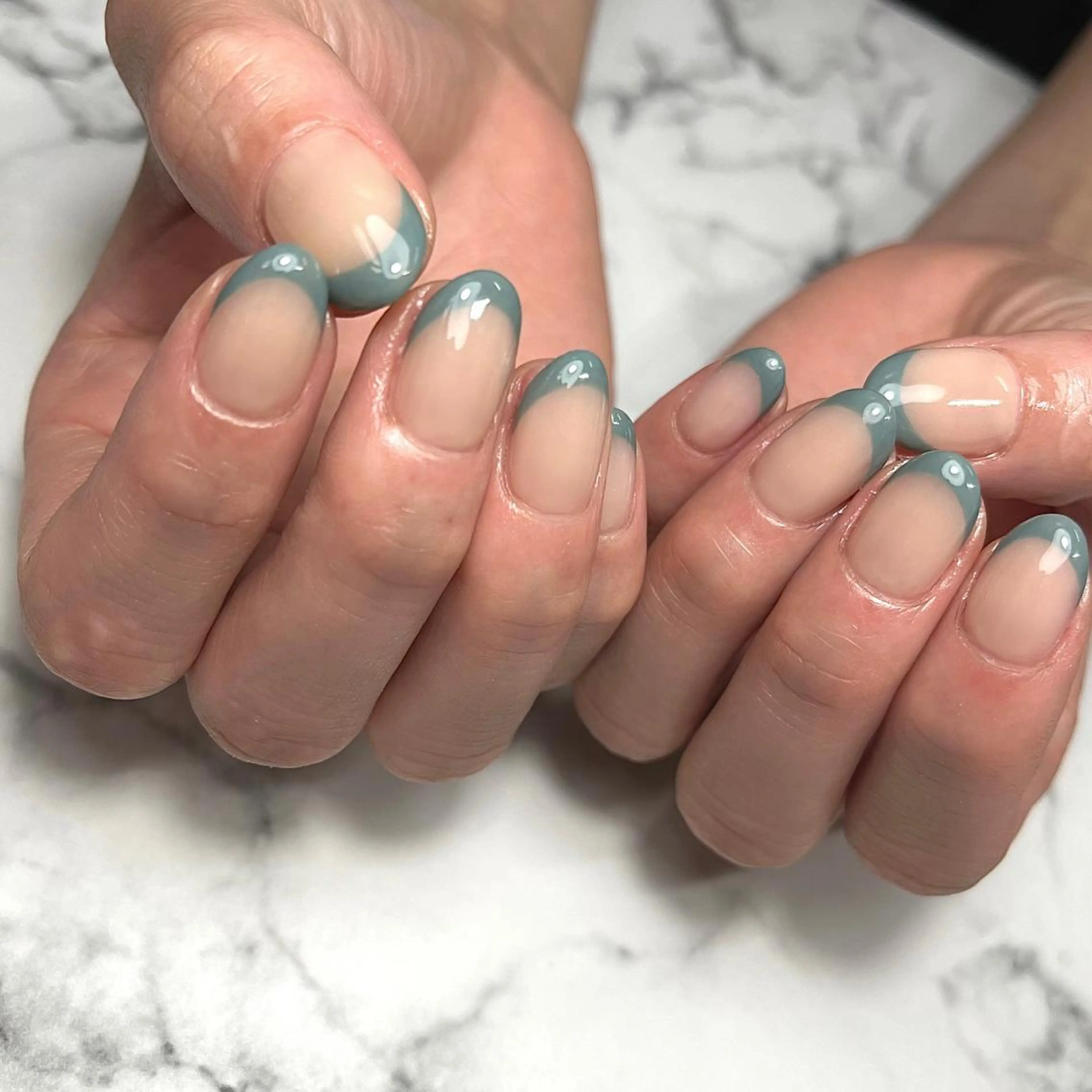 ネイル アートネイル フレンチネイル ジェルネイル グリーン 氷ネイル・うるうるネイル ハンドネイル NAIL NOWのネイルデザイン