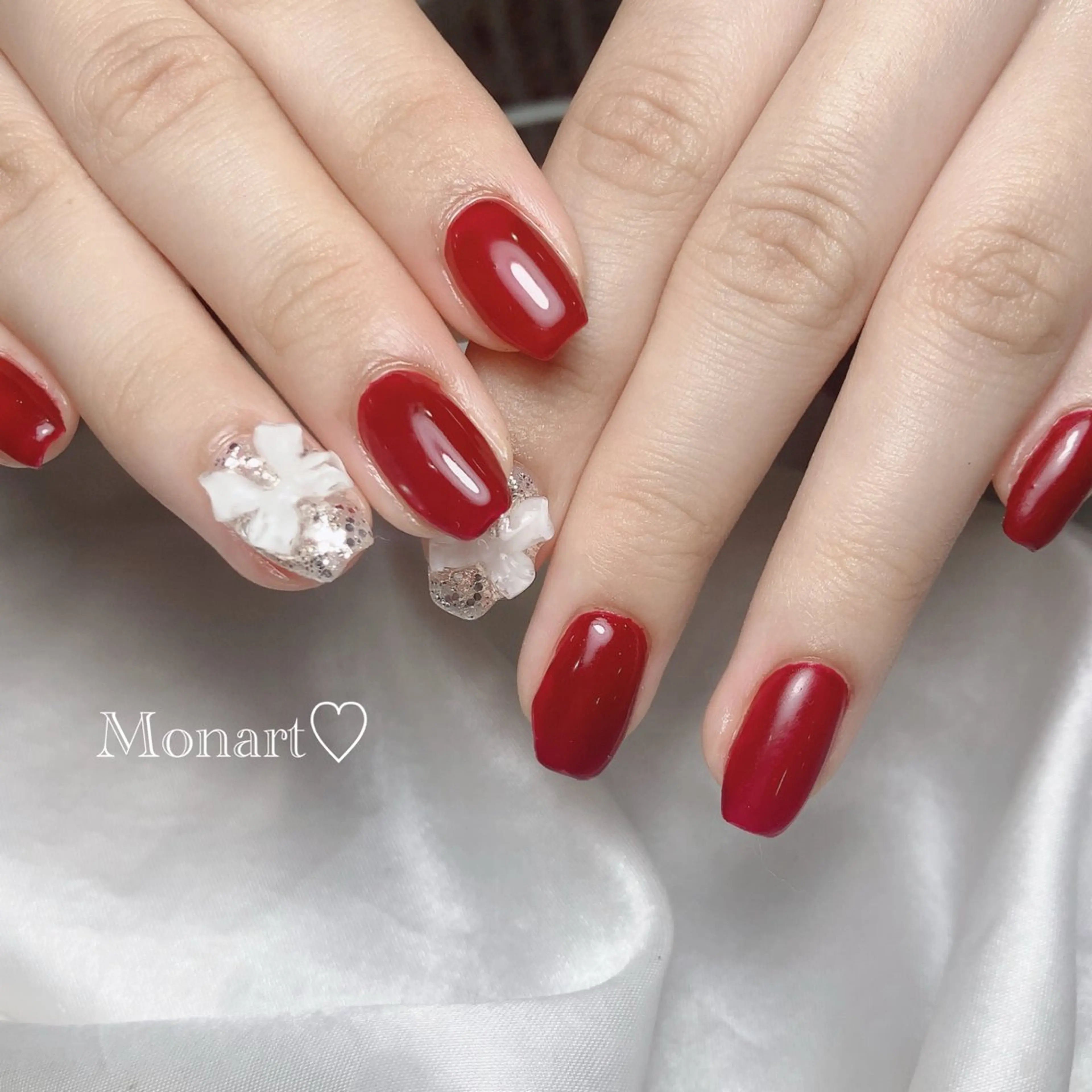 ネイル ボルドー リボン ハンドネイル Monart♡ Misaoのネイルデザイン