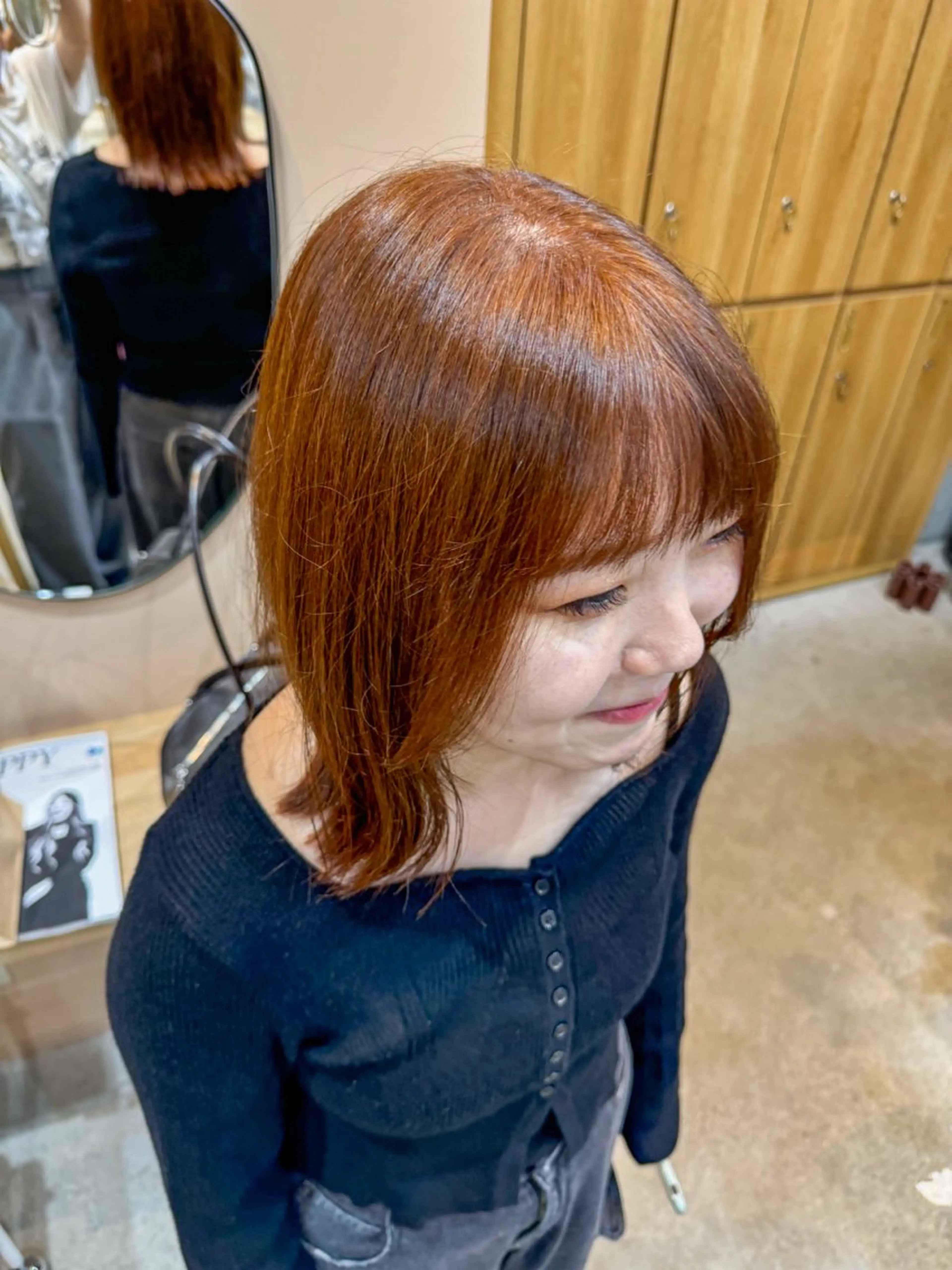 ミディアム カラー ベージュカラー ブリーチ ボルドーカラー ケアブリーチ ケアカラー ヘアカラー トリートメント ヘッドスパ ヘアセット 🍒暖色/ダブルカラ ー　sakura🌸のヘアスタイル