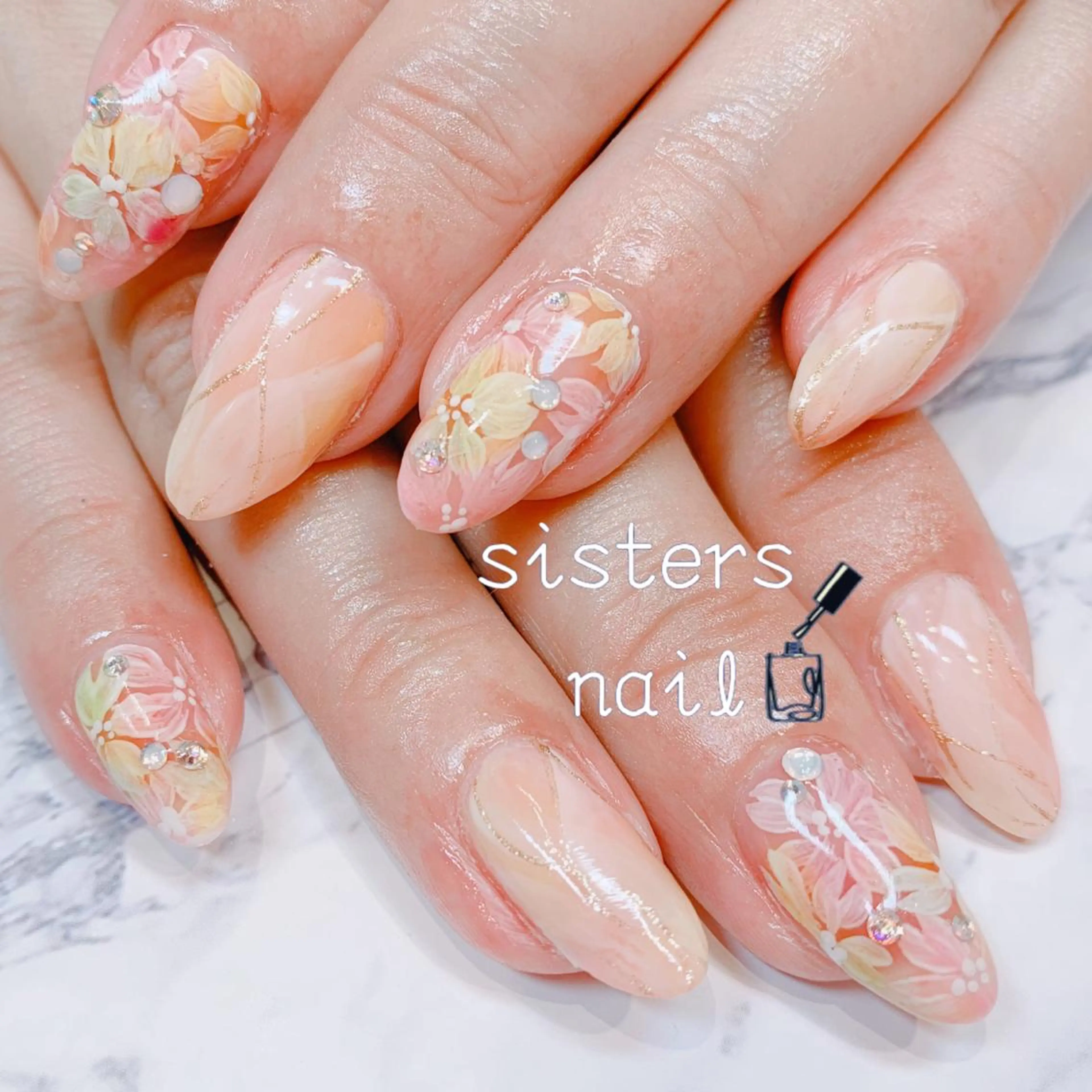 ネイル アートネイル 桜ネイル ニュアンスネイル オフィスネイル 春ネイル sisters nail.fのネイルデザイン