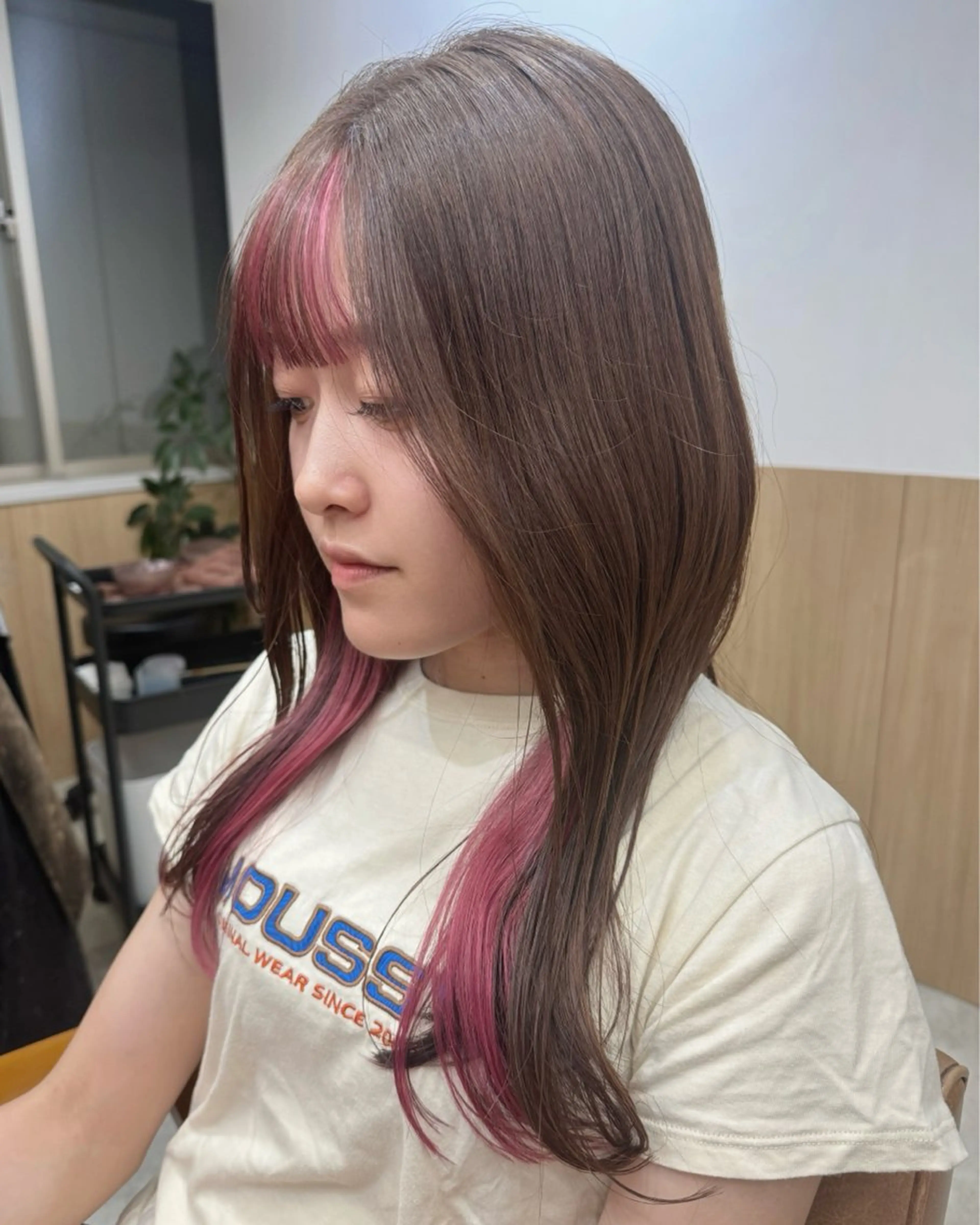 ロング カラー ミストバング ブラウンカラー  フェイスフレーミング インナーカラー ピンクカラー ヘアカラー トリートメント 銀座/インナーカラー /ハイライト/せいぎのヘアスタイル
